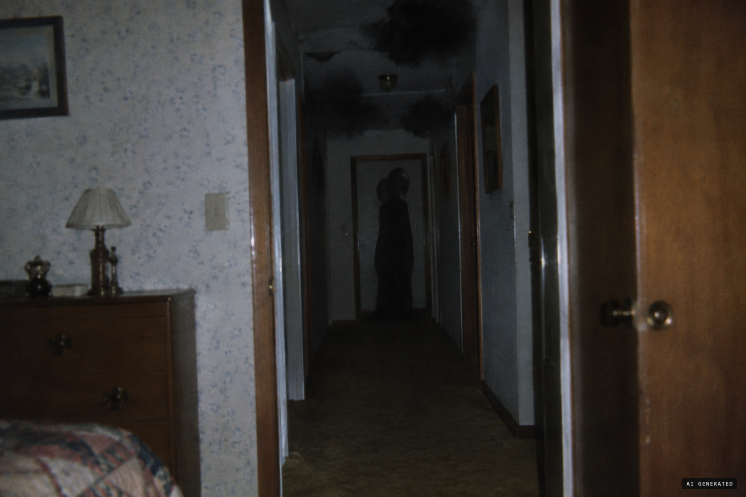 Black shadow figures with distorted heads and floating black masses.