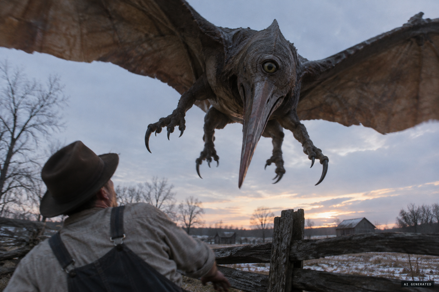 James Harding's monster: enormous wings, pointed bill, hooked claws, one eye