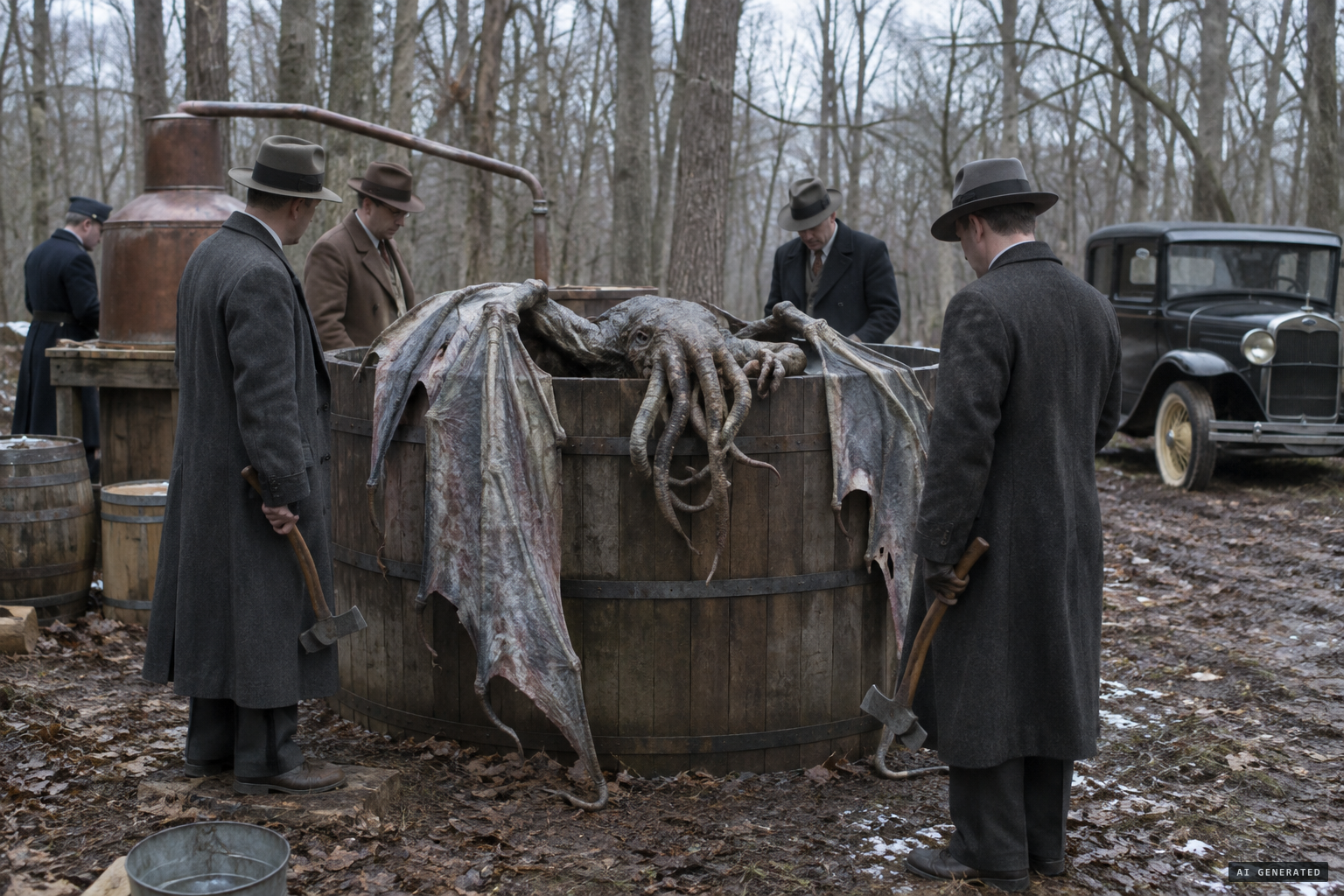 The Snallygaster's end in a 2,500-gallon moonshine vat, 1932