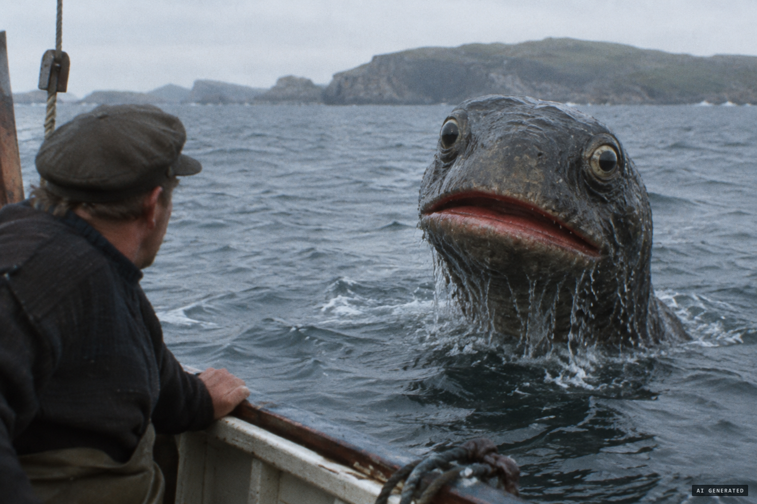 The reptilian head with protruding eyes and a red gash of a mouth