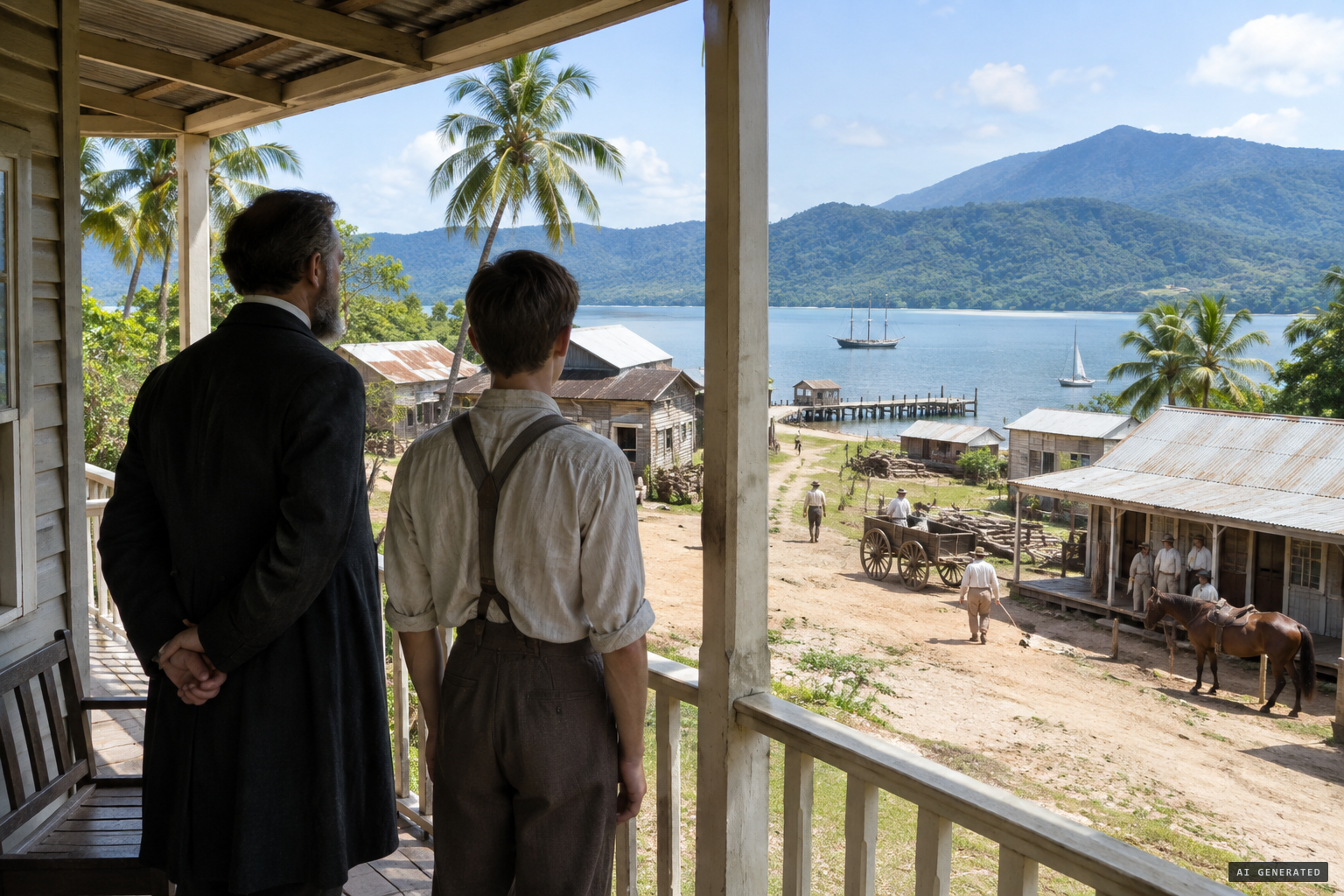 Cardwell on Rockingham Bay, home of Police Magistrate Brinsley Guise Sheridan and his son