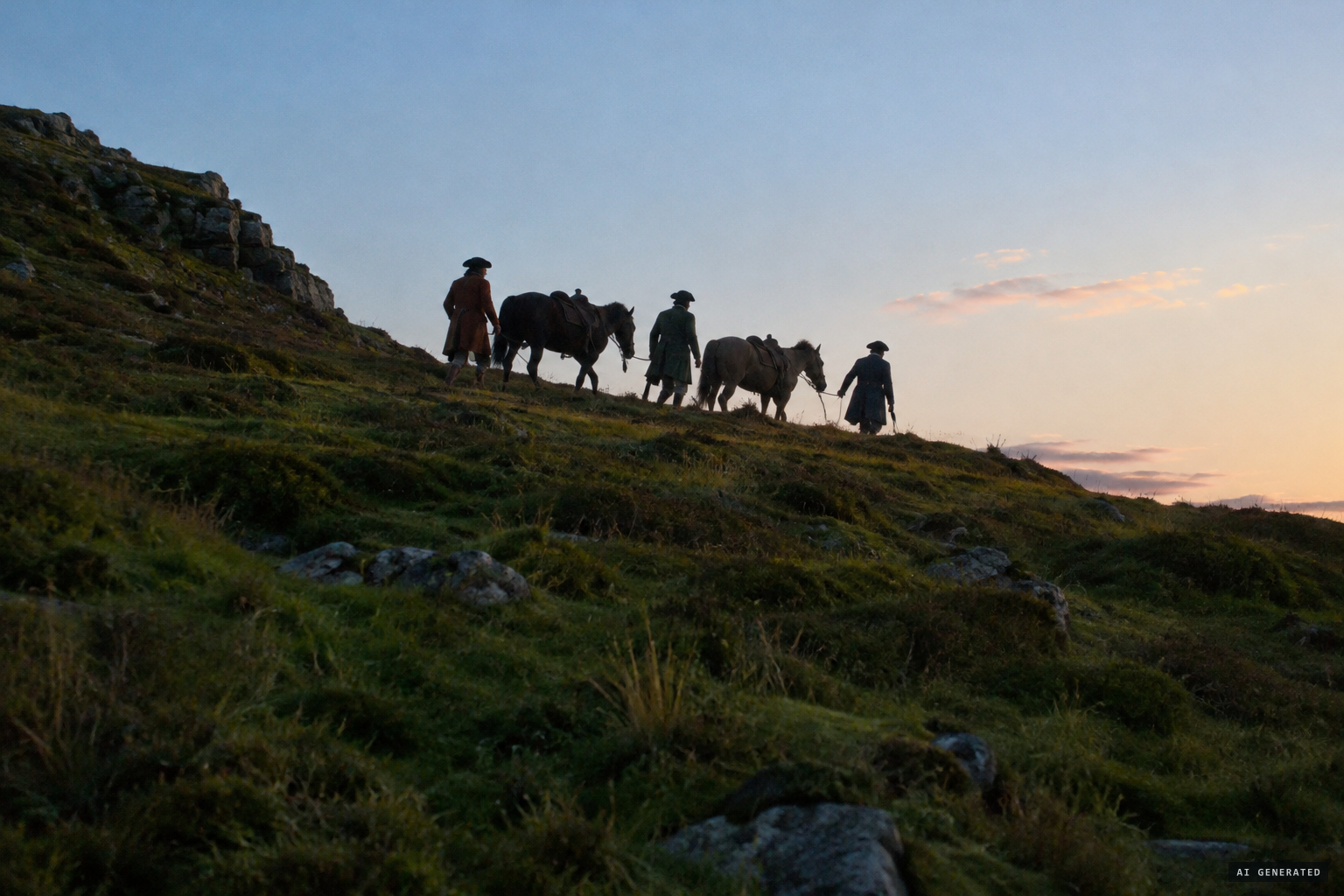 Midsummer Eve 1737: gentlemen following their horses, as if hunting
