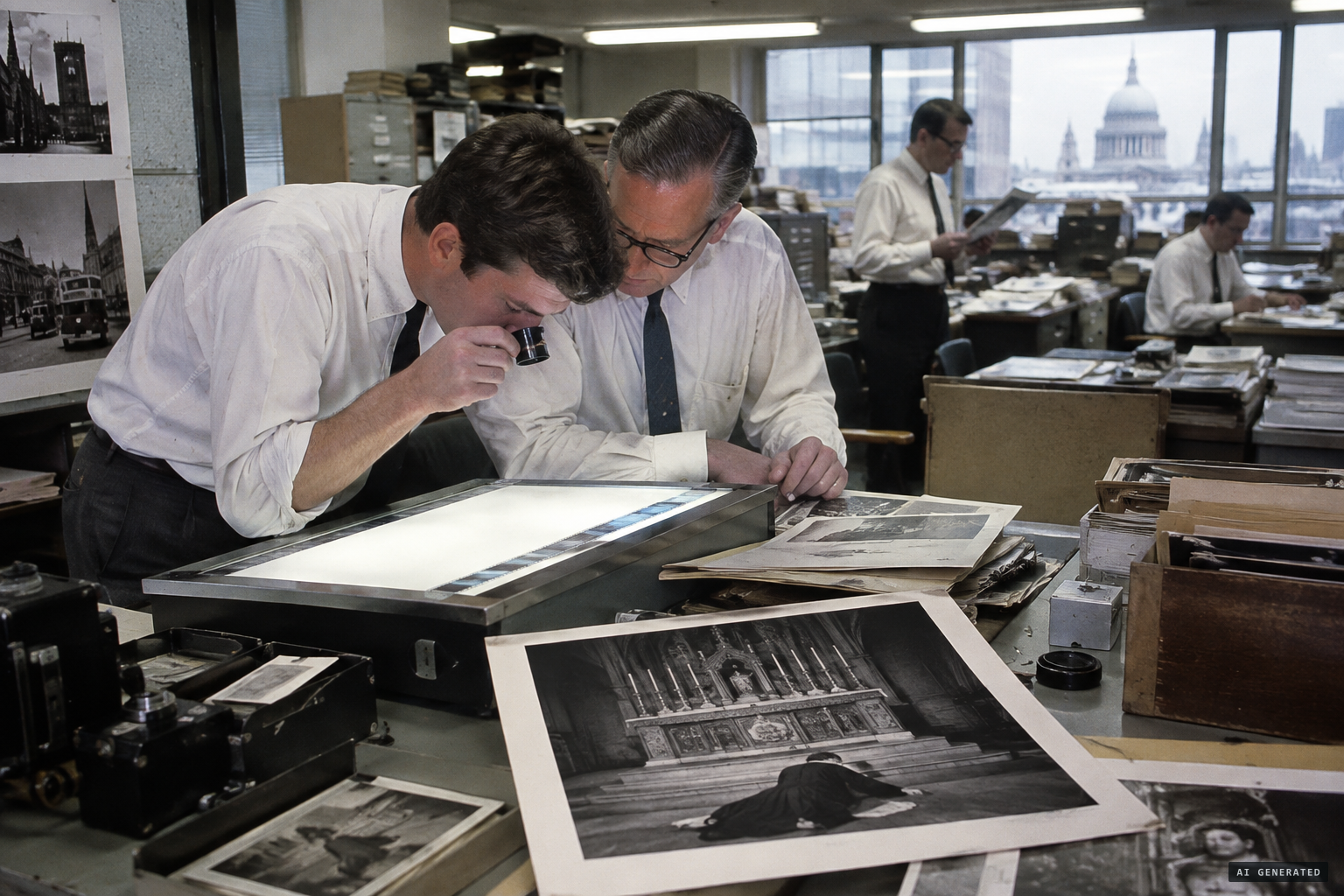 The Sunday People's photographic department examines the negative