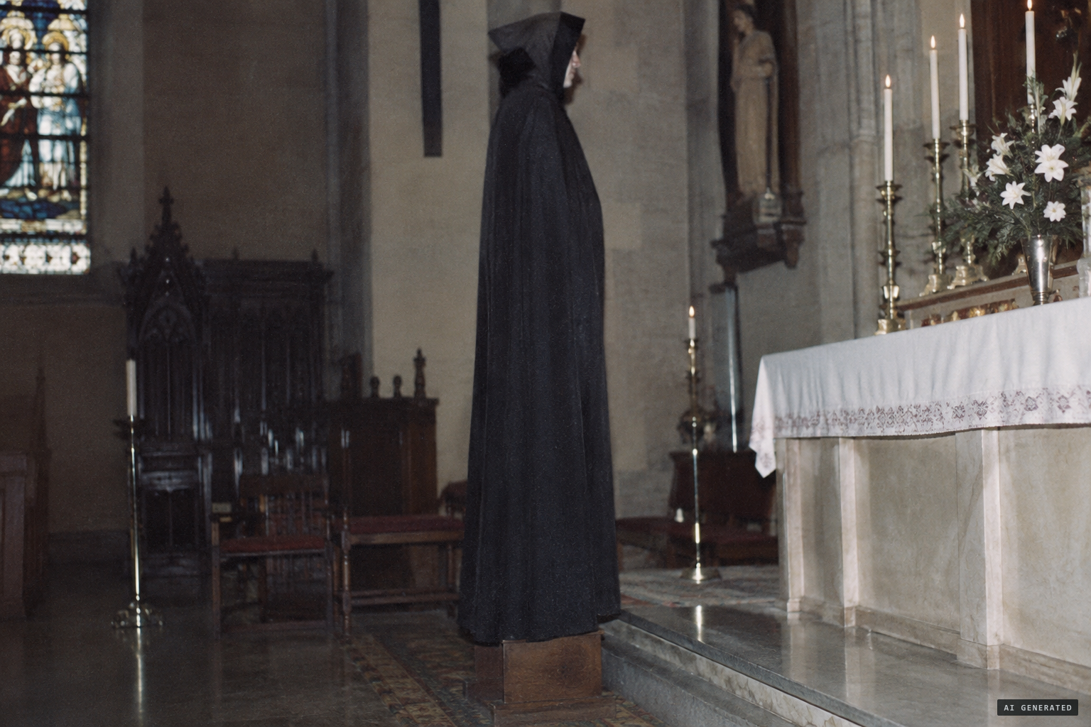 Standing on a box under long robes could add to the figure's height