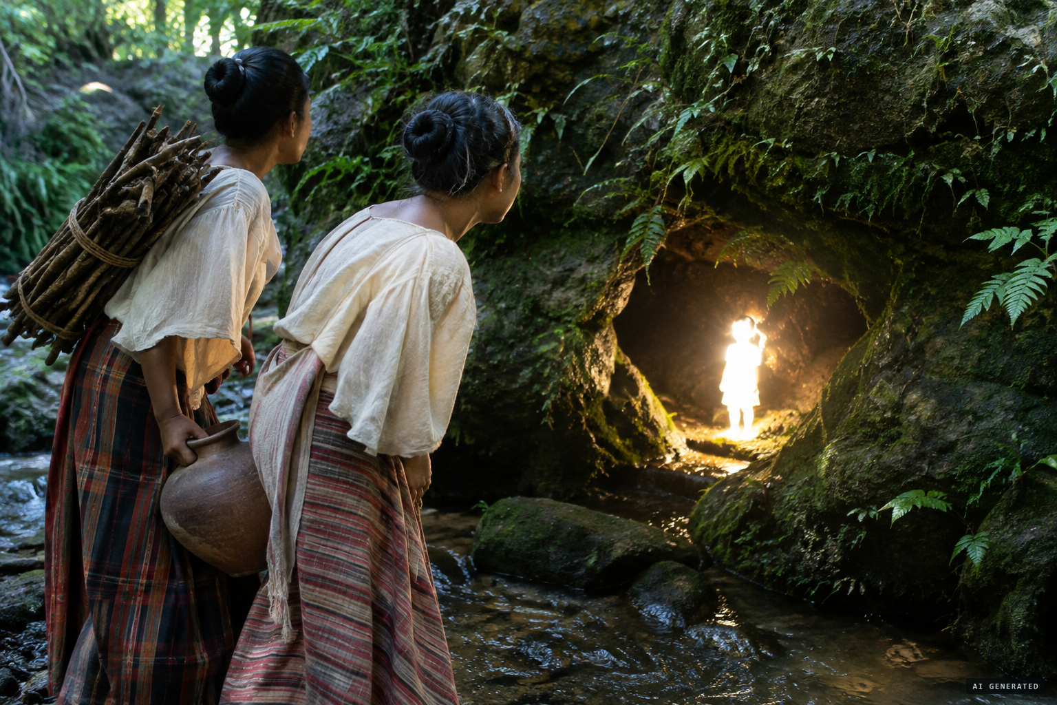 Catalina Talayn and Mariana Bagoyn see a tiny shining figure in the rock hollow.