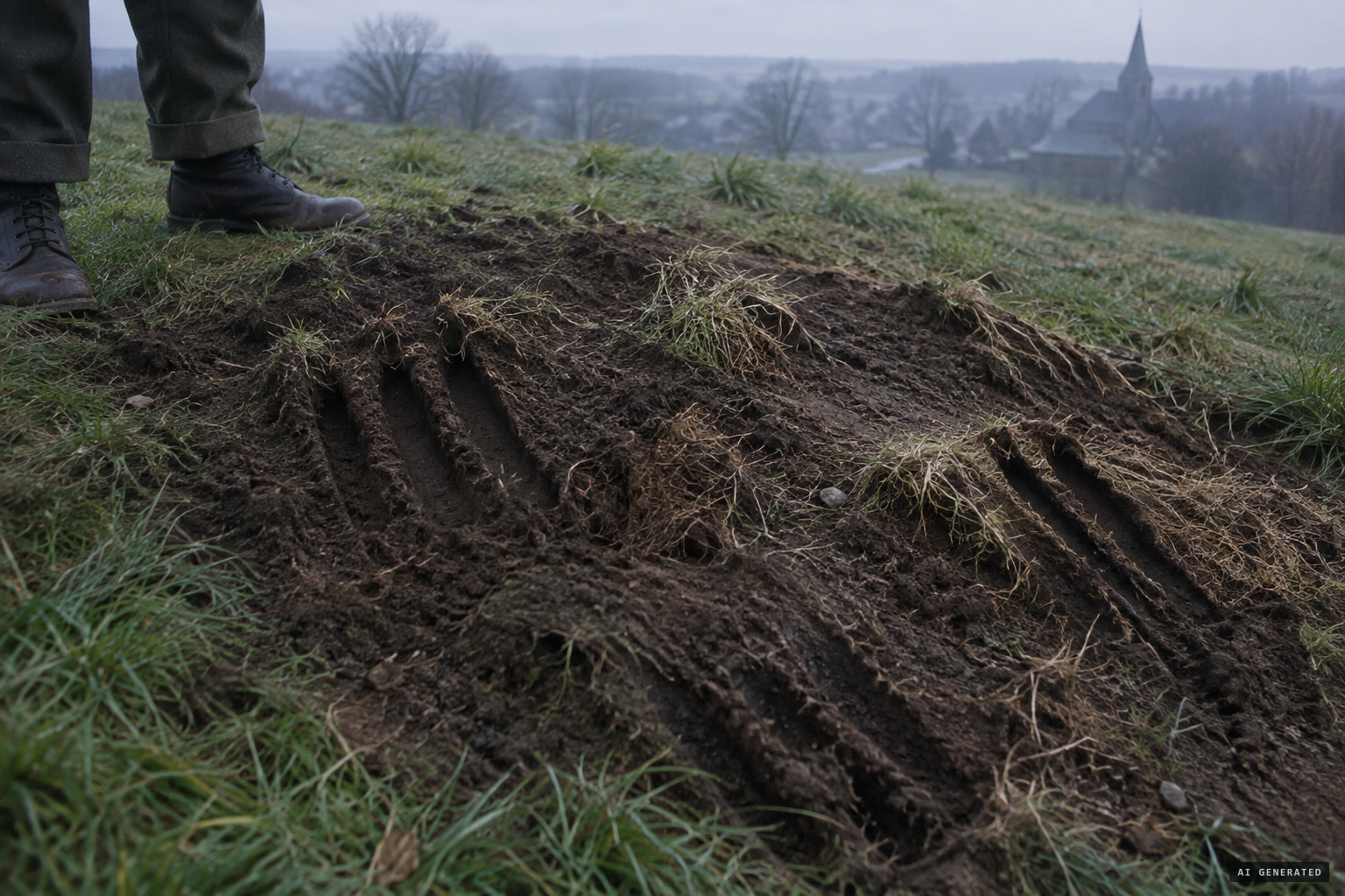Next morning: earth torn by three-fingered claw marks