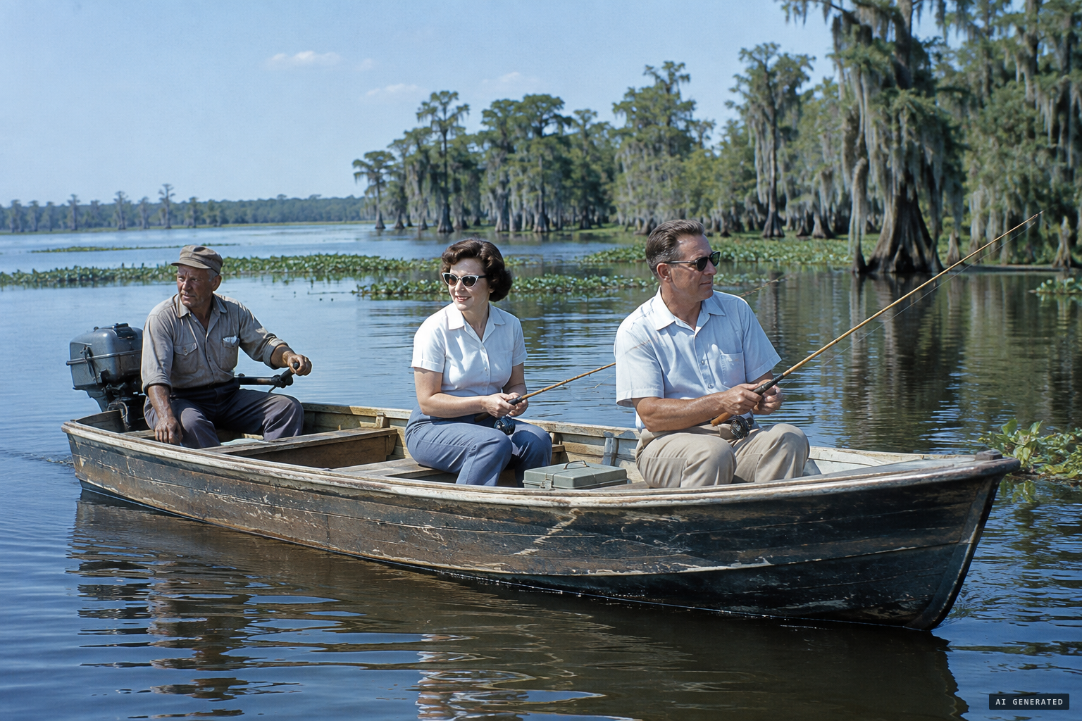 River guide Buck Dillard takes a Missouri couple fishing on Lake Dexter