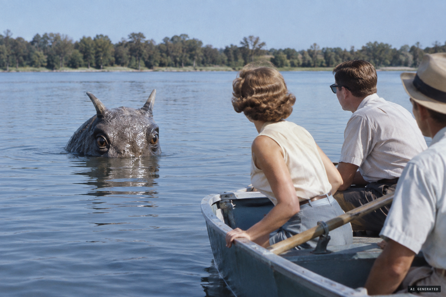 The creature watches the boat for about a minute