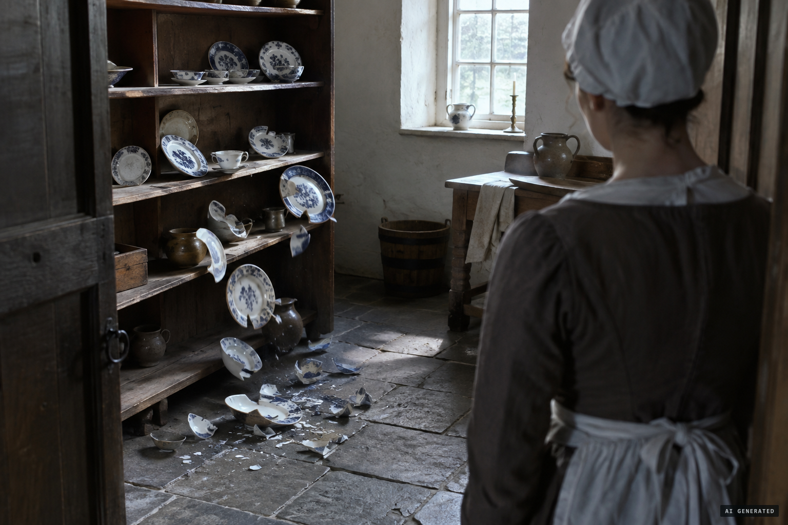 China and stone plates fall and break in the back kitchen