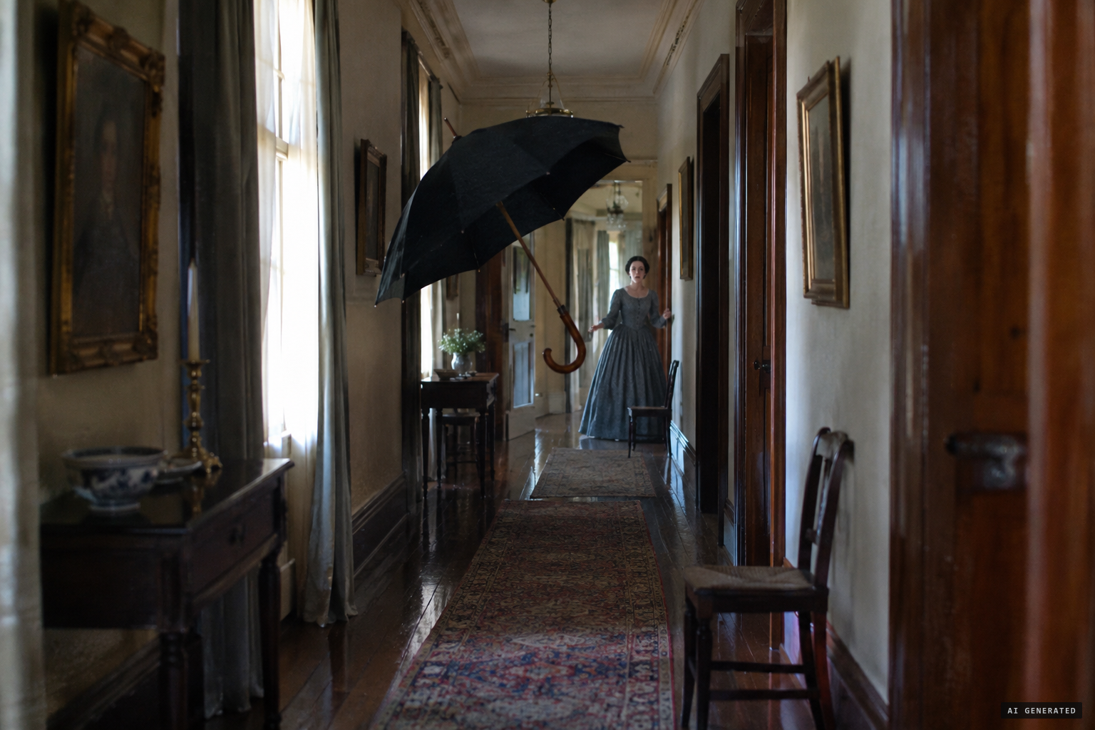 An umbrella leaps twenty-five feet without visible assistance