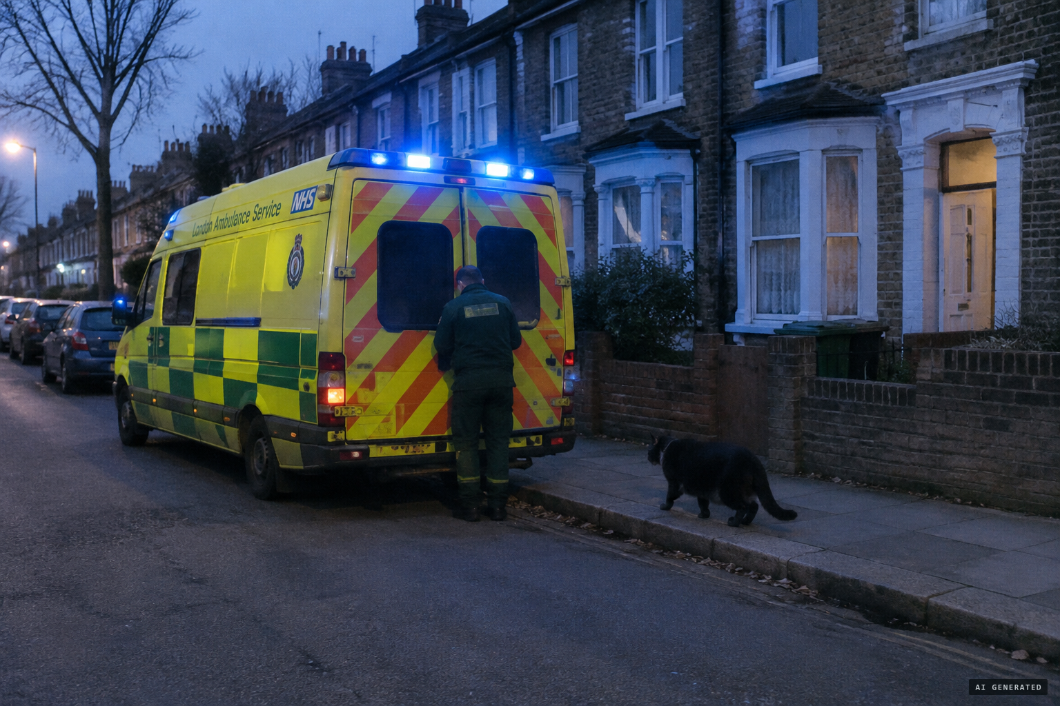 The animal strolling past the back of the ambulance