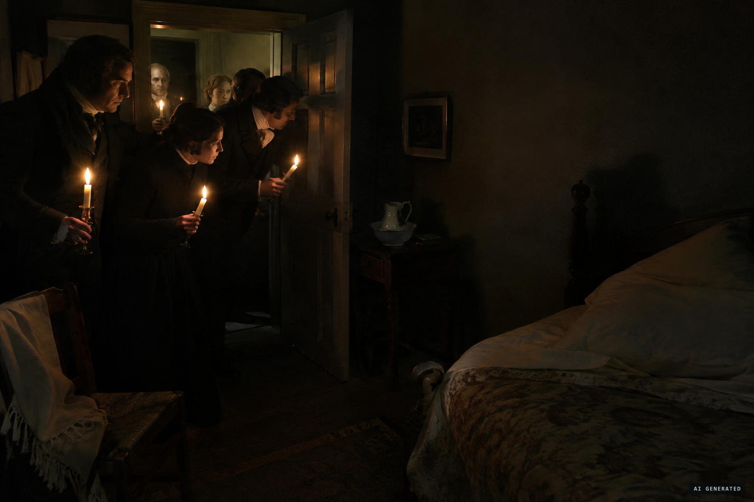 The noises begin in Miss Stewart's bedroom, like the clawing of a voracious animal