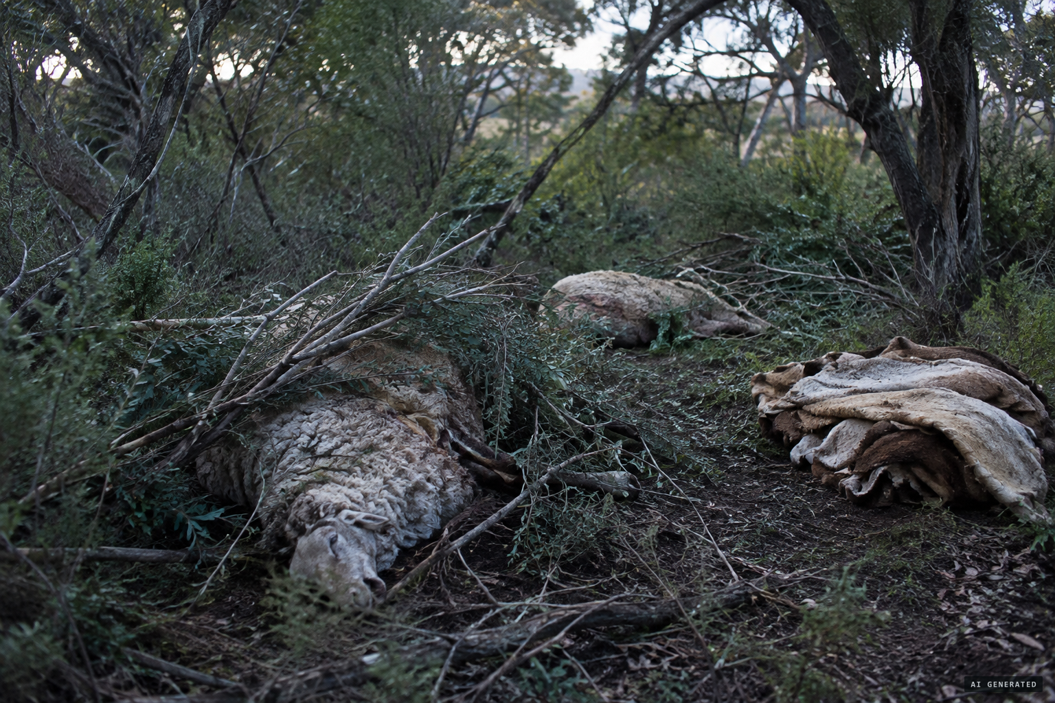 Sheep driven into dense scrub, slaughtered and covered over