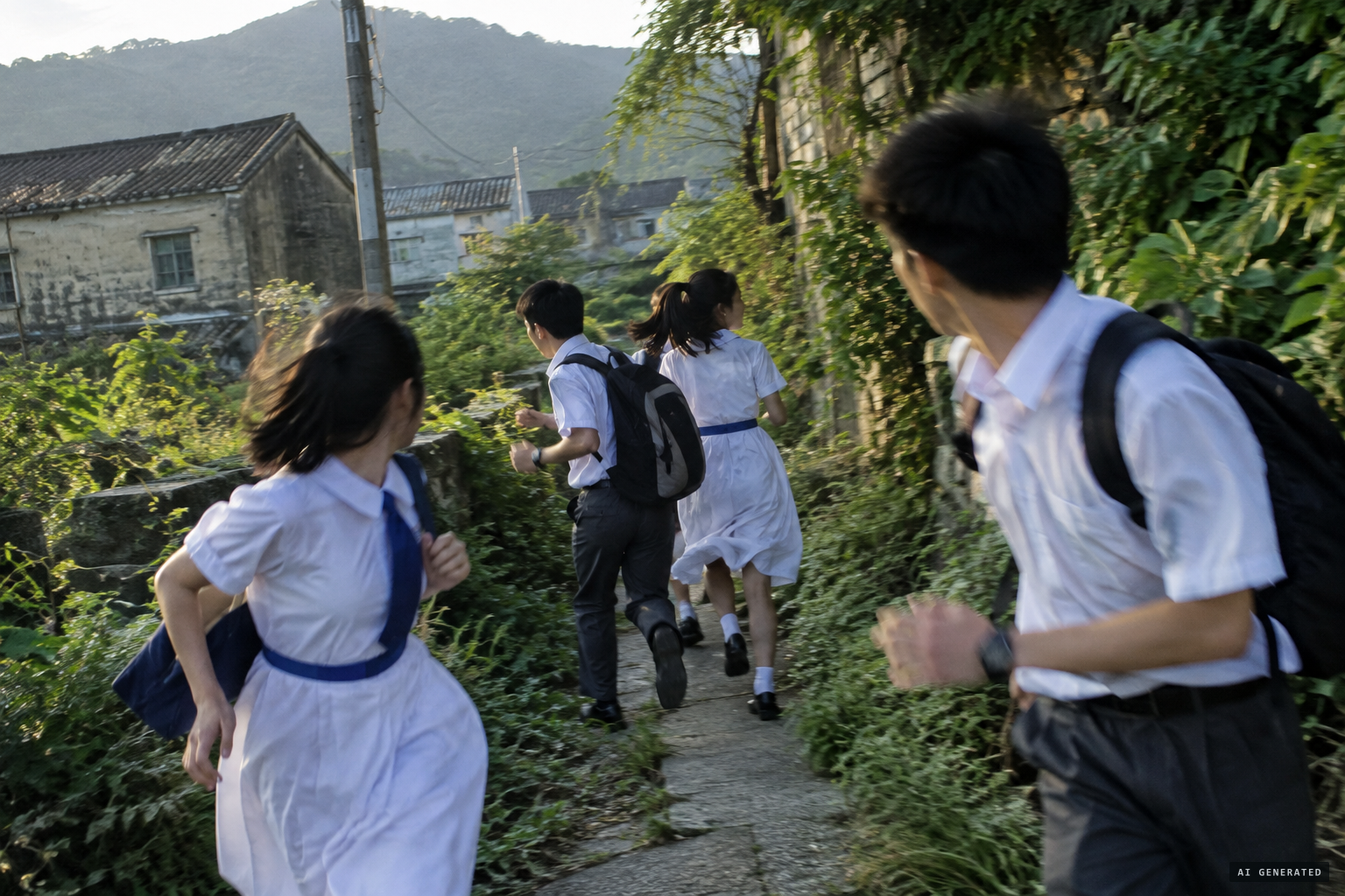 The frightened group gives up and runs