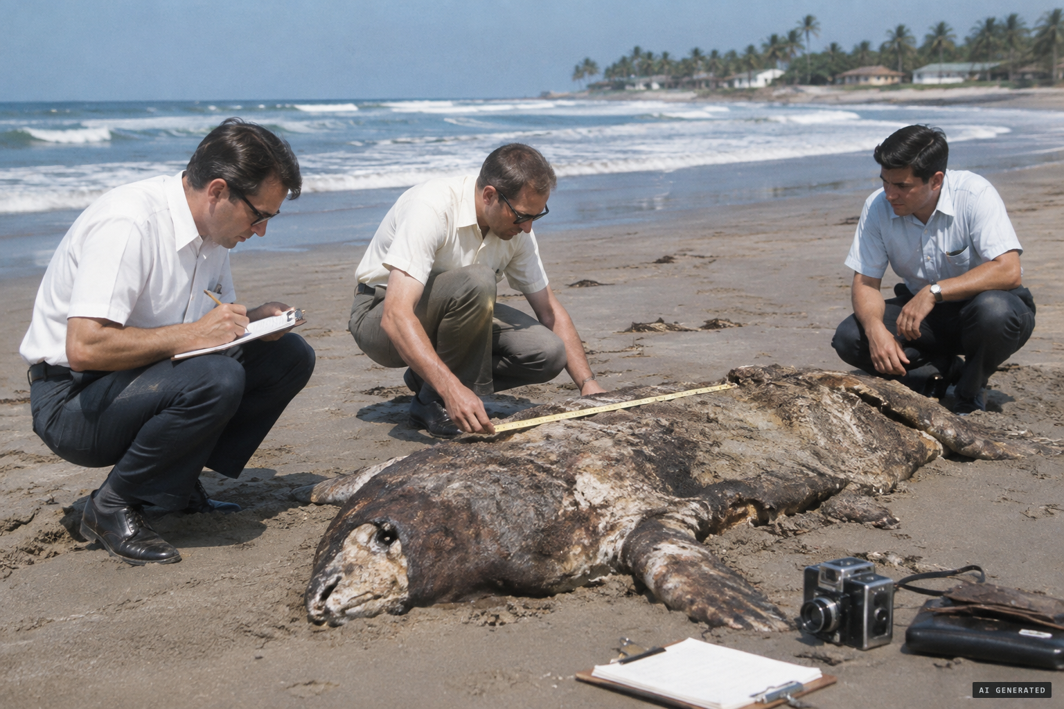 Biologists from Tampico examine the disfigured remains