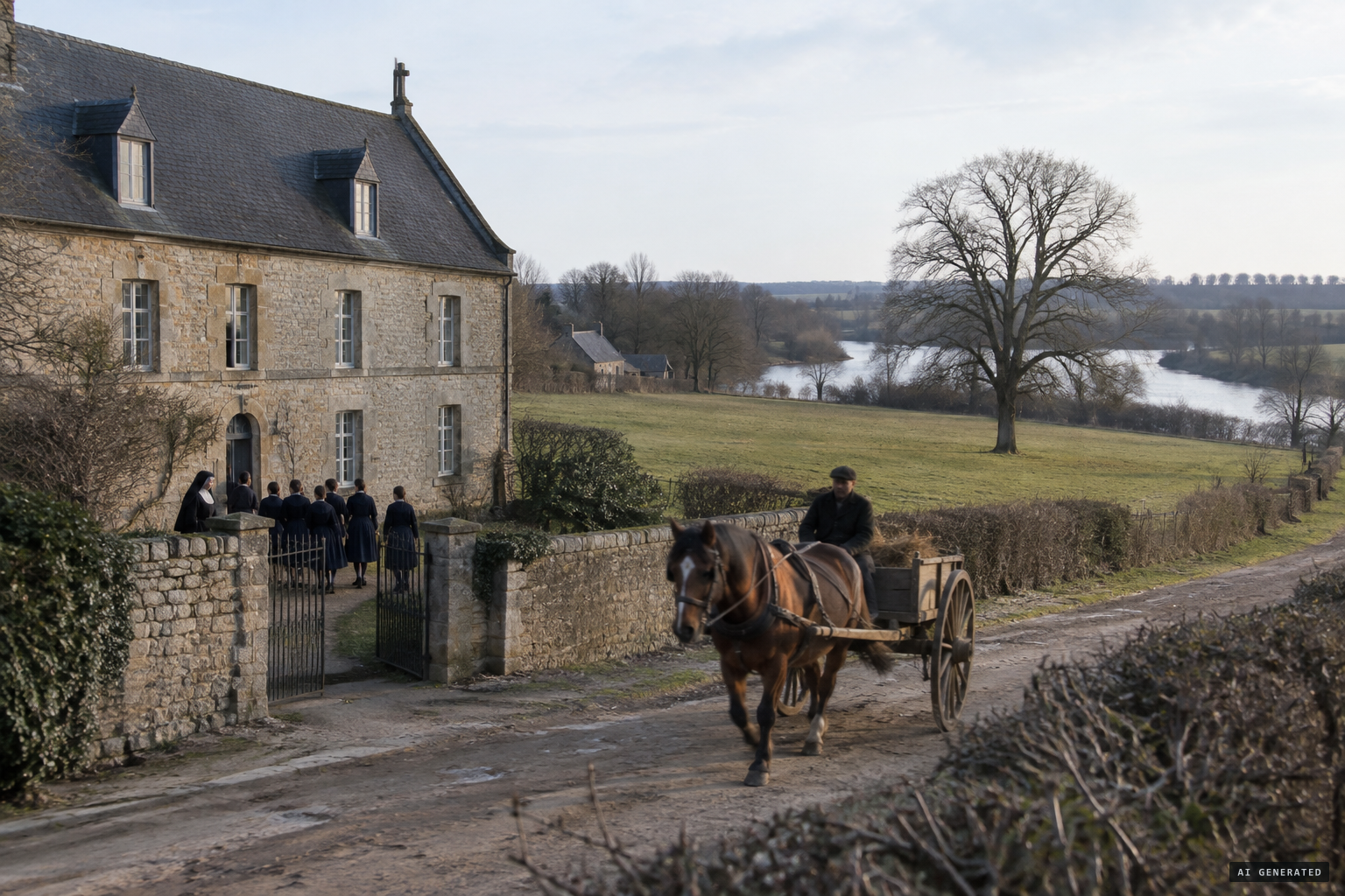 The Sisters' school at Tilly and M. Lepetit's field with its big elm above the Seulles
