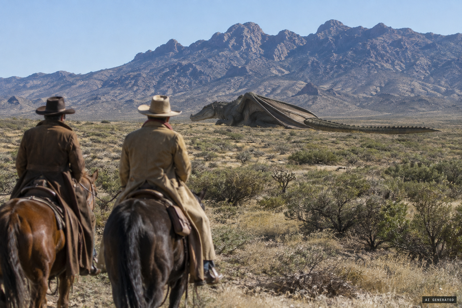 Two ranchers returning from the Huachucas come upon a winged monster on the desert