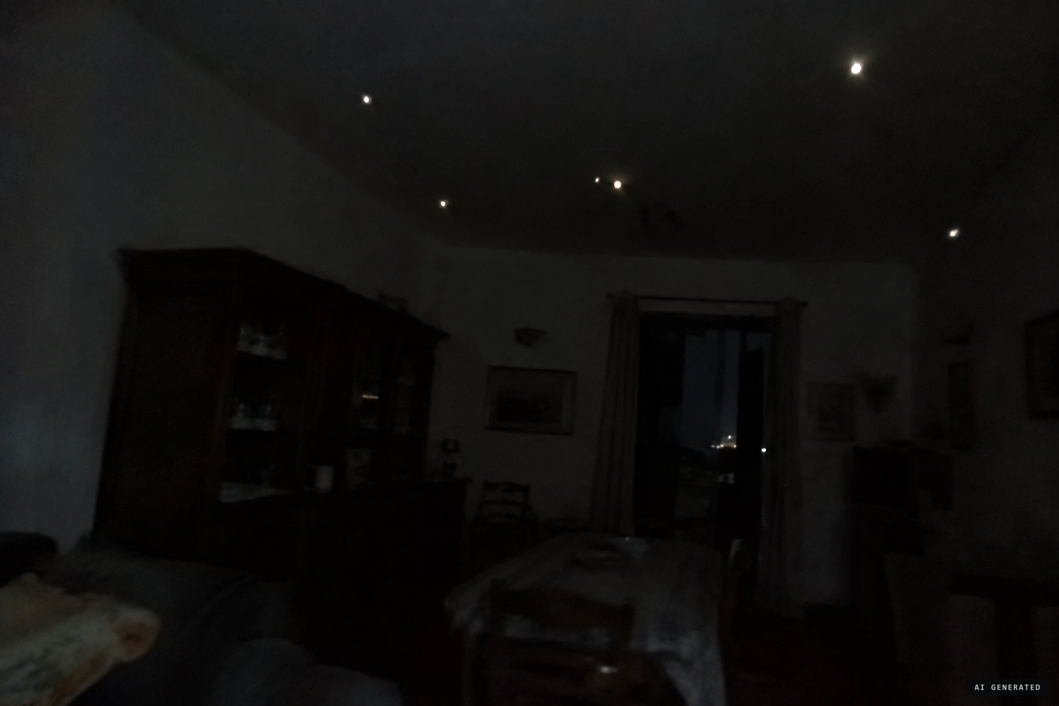 Lights in the dark house, little bells heard in the distance
