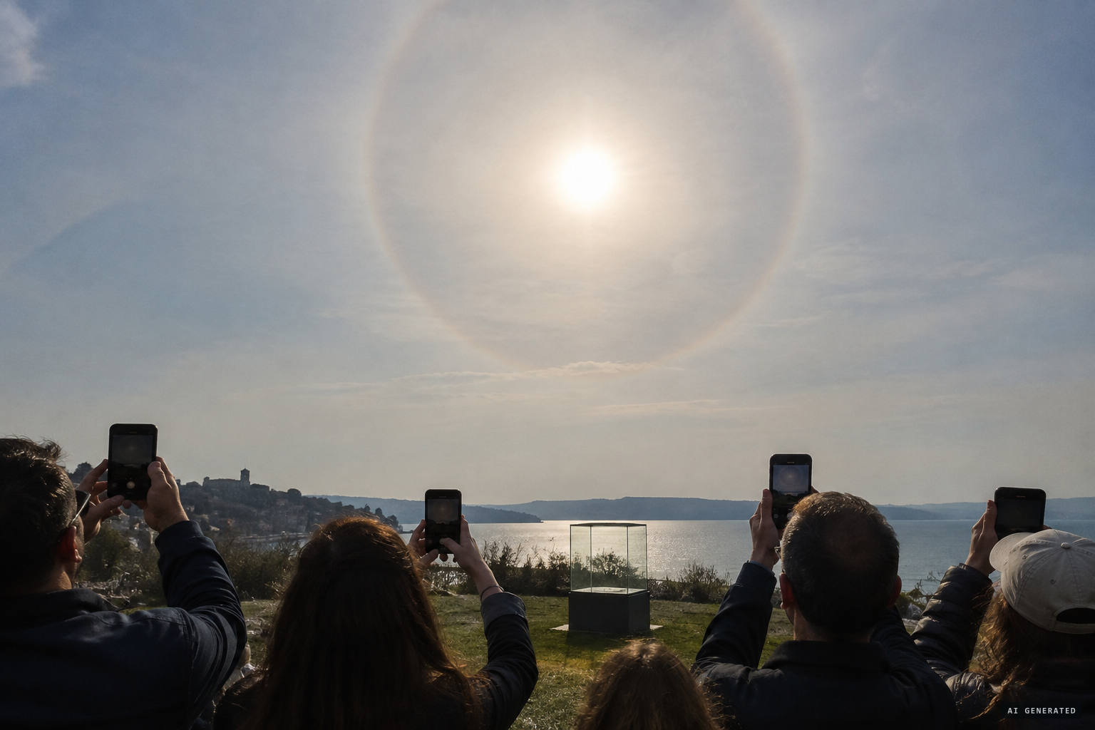 Followers film a 'pulsating sun' over the field