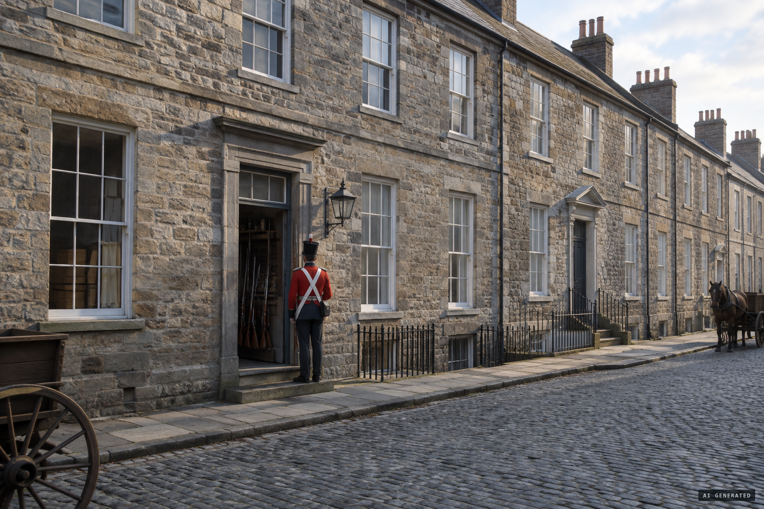 The new houses of Carclew Street, where the militia arms depot stood