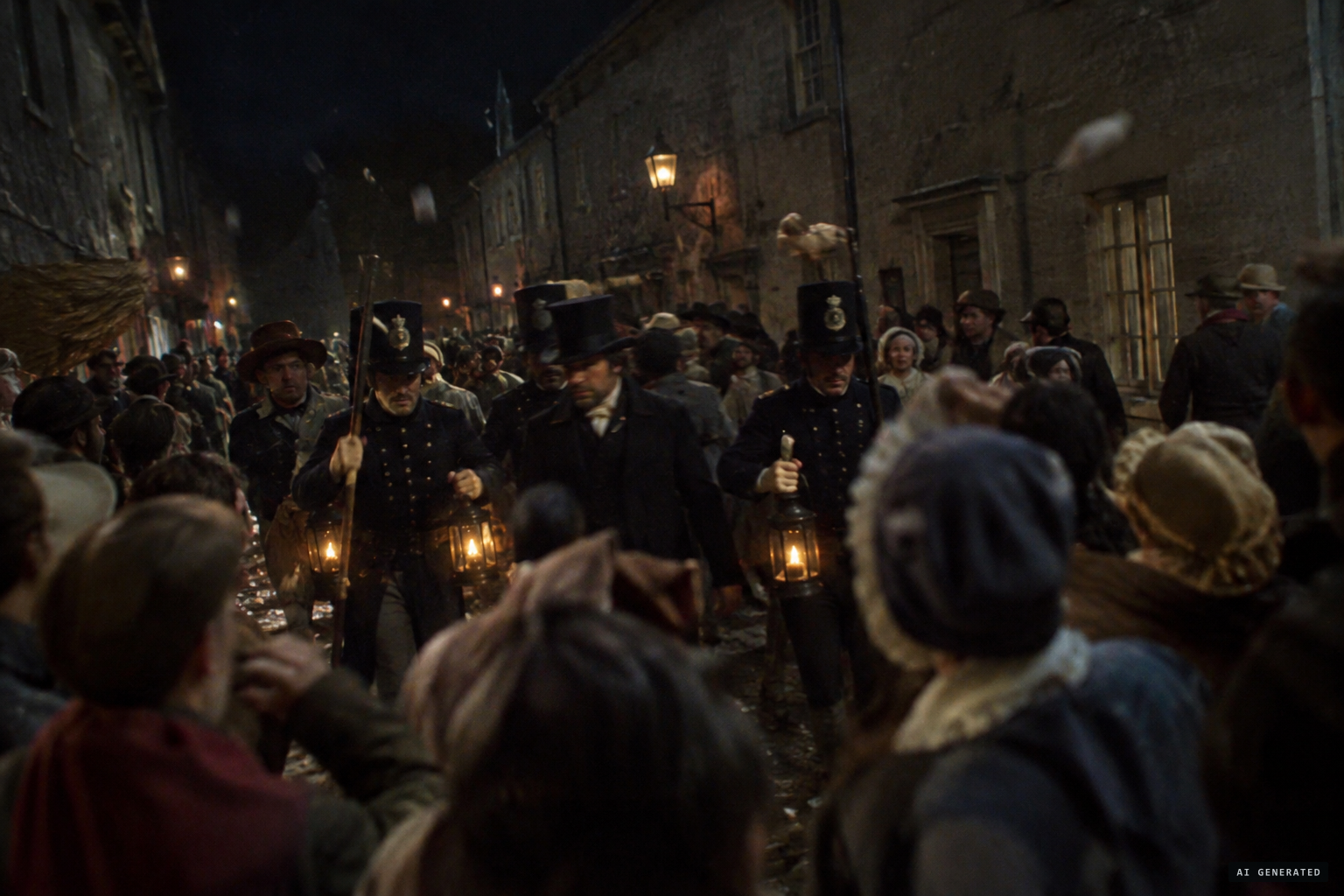 The mayor and constables come, and are struck by stones