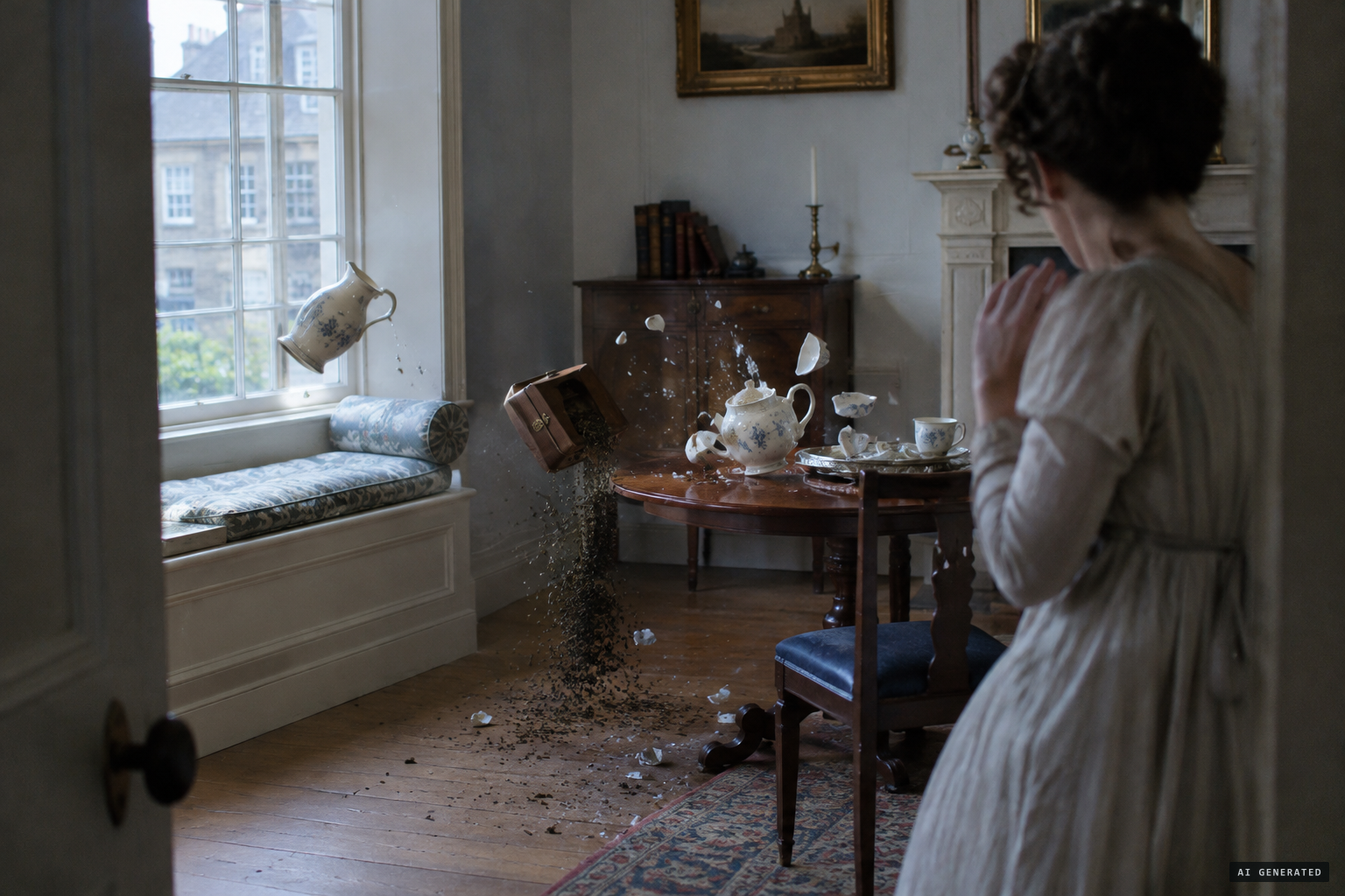 At the surgeon's house, the milk jug jumps and the teapot splits