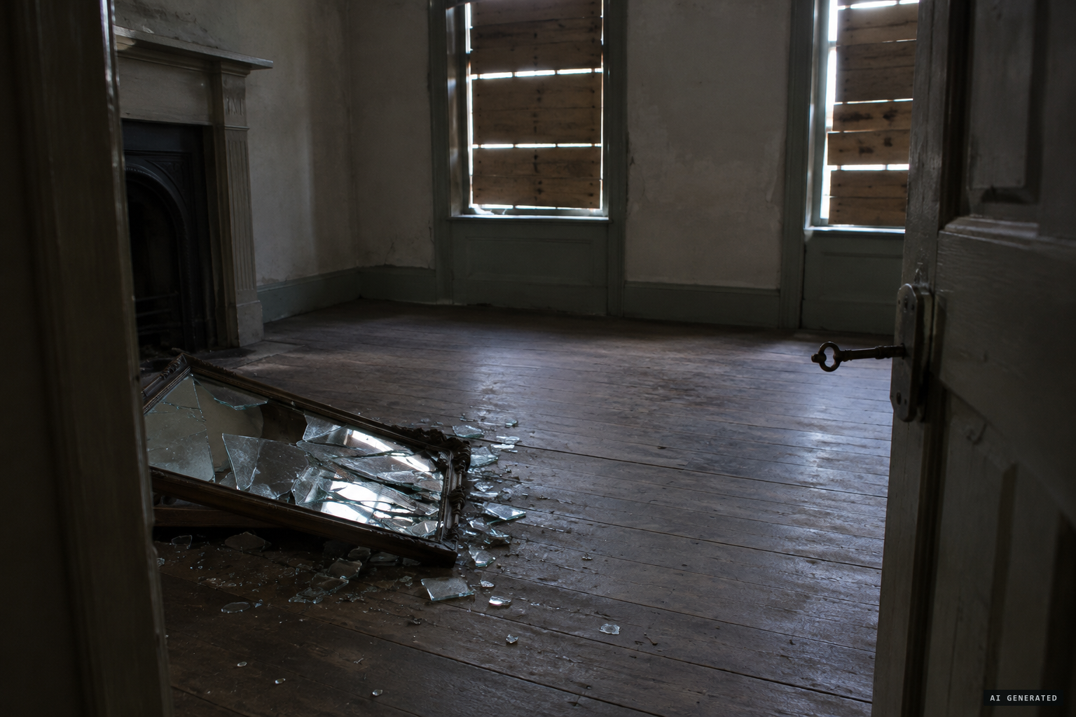 A mirror found smashed in the locked, empty house