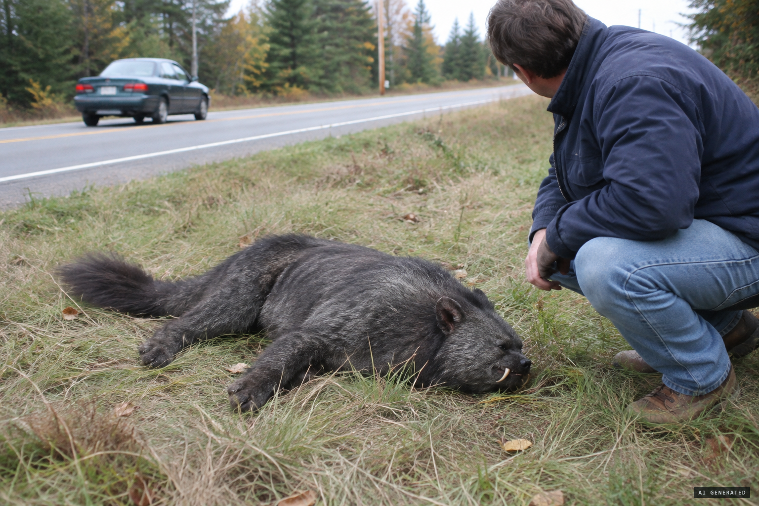 Mike O'Donnell studies the half-rodent, half-dog remains