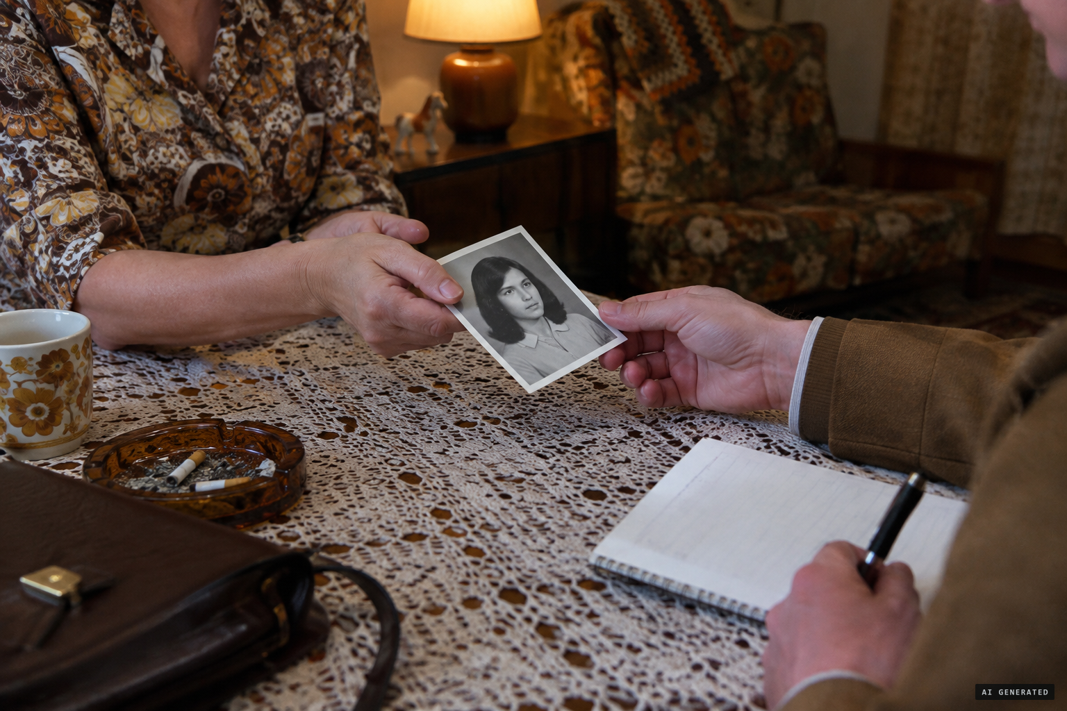 Journalist Janie Meyer obtains Maria's photograph from her mother