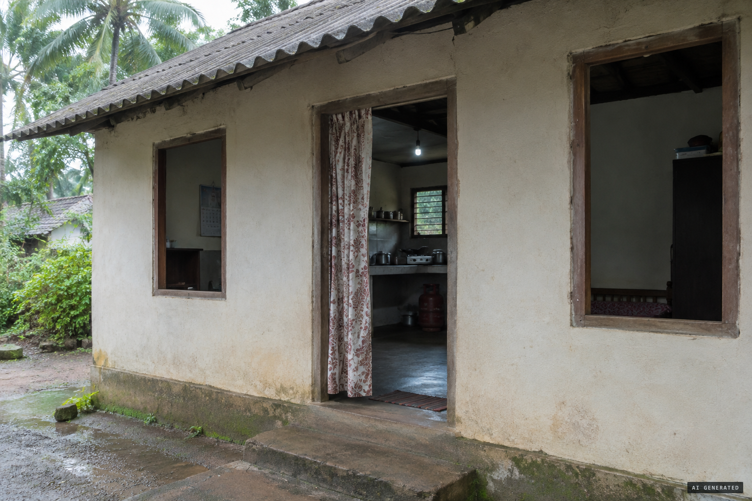 The family home, with no proper doors or window panes