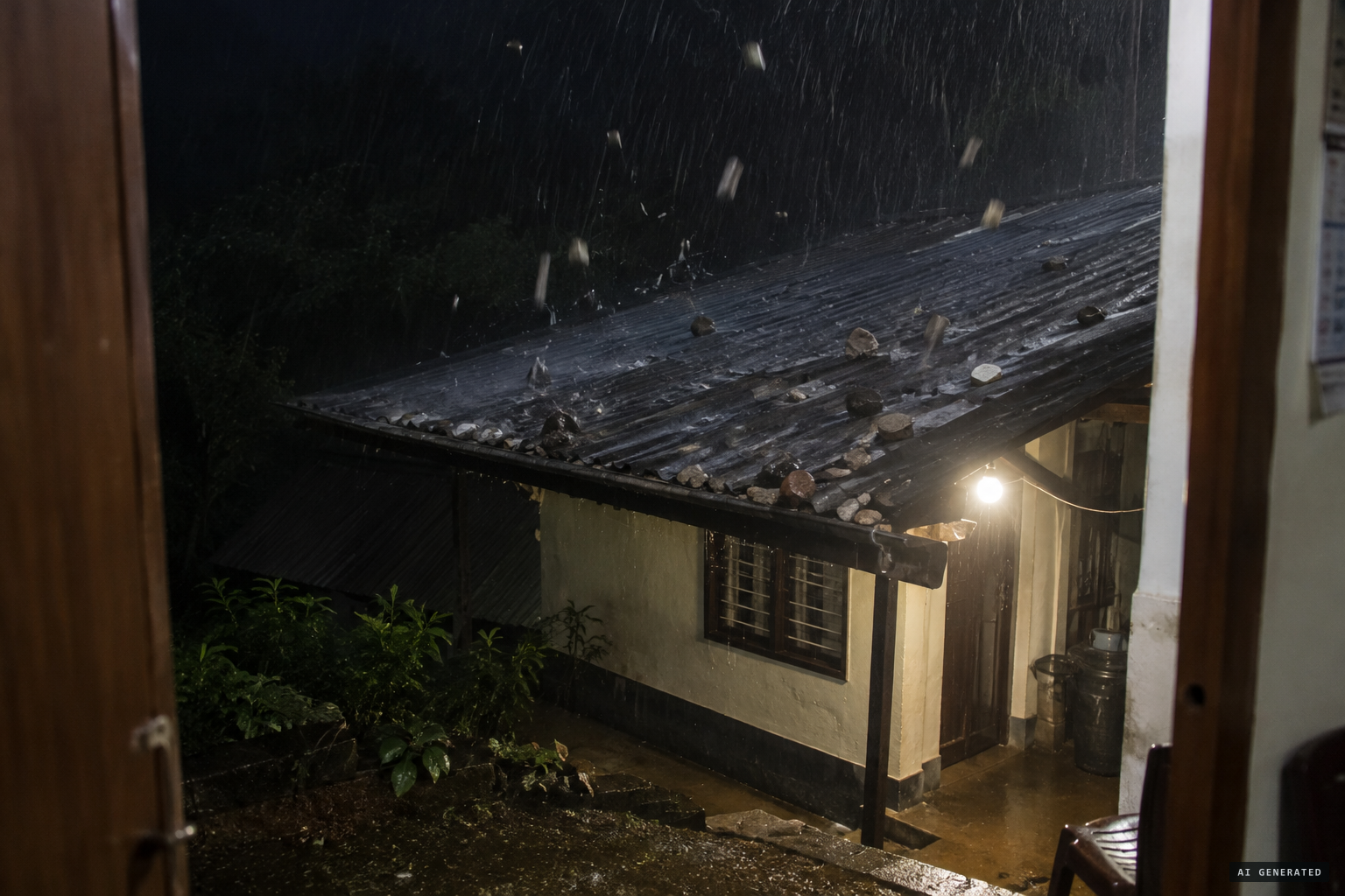 Stones rain down on the roof, day and night