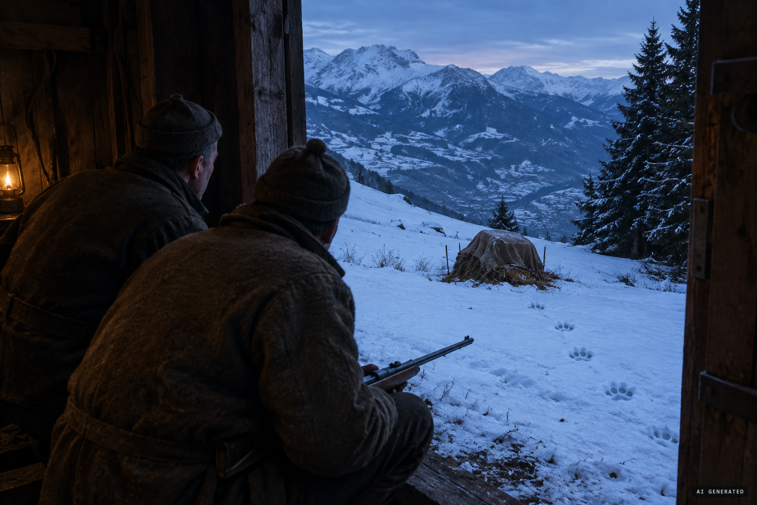 November 1947: Marinus and Albin Brunner hide in the barn by the bait.
