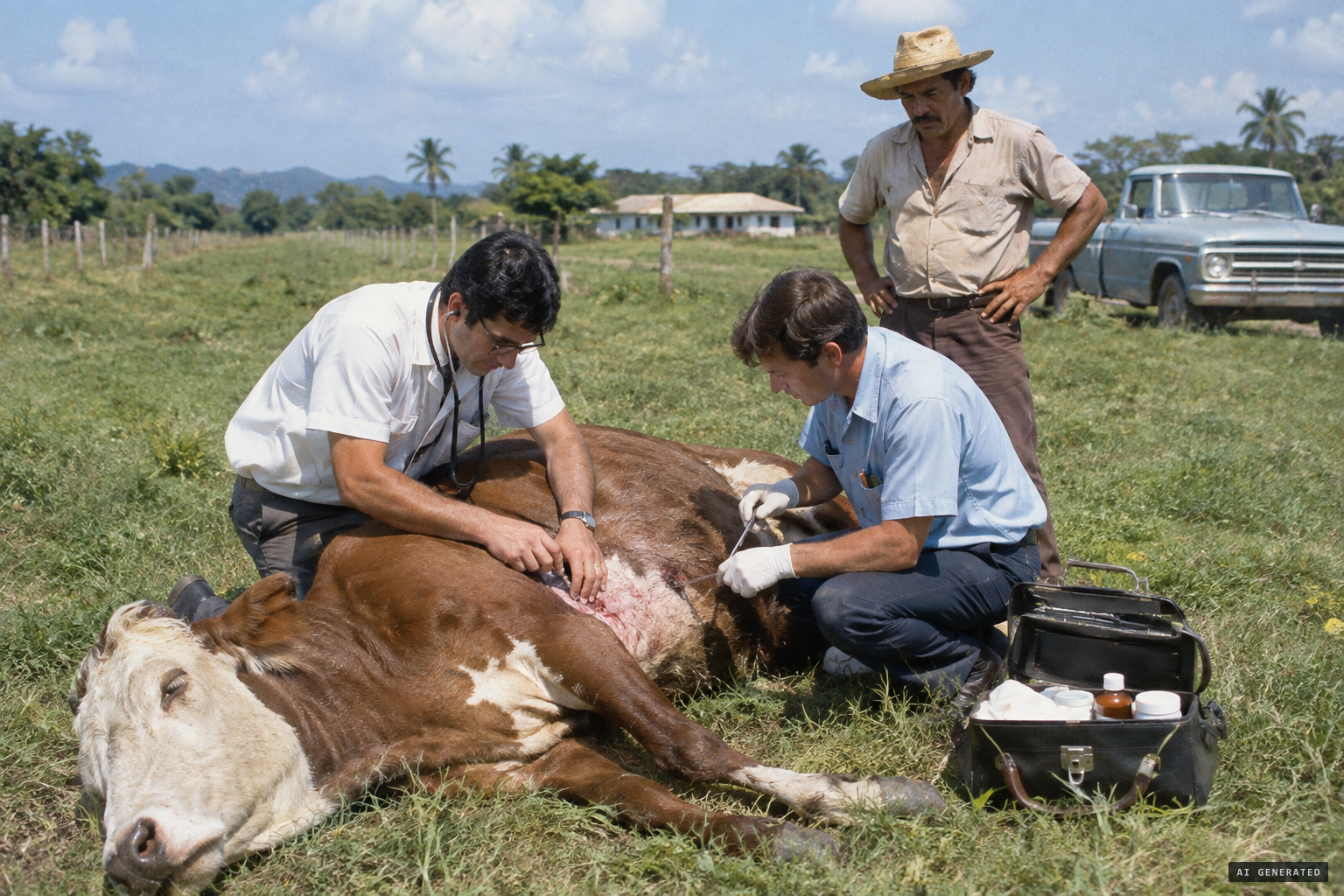 Department of Agriculture veterinarians examine the wounds