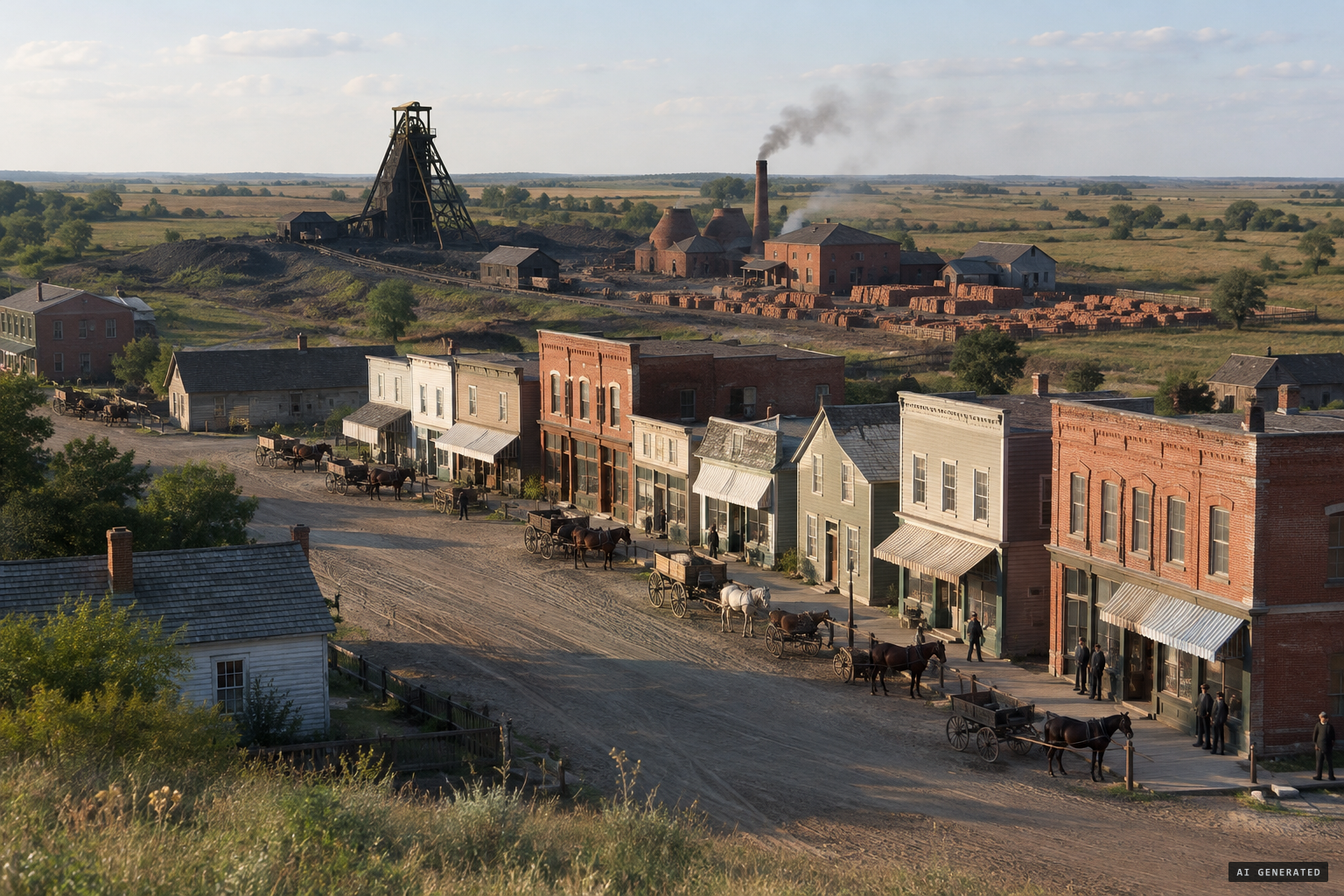Van Meter, Iowa, 1903: a town of about 1,000 beside its played-out coal mine and brickworks