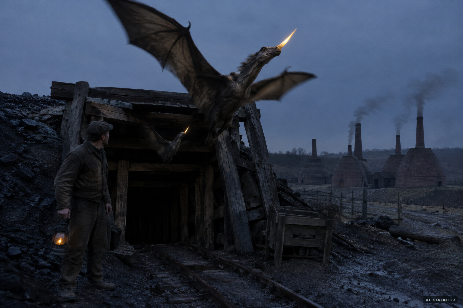 Foreman J.L. Platt Jr. watches the creature, and a smaller one, fly out of the mine shaft