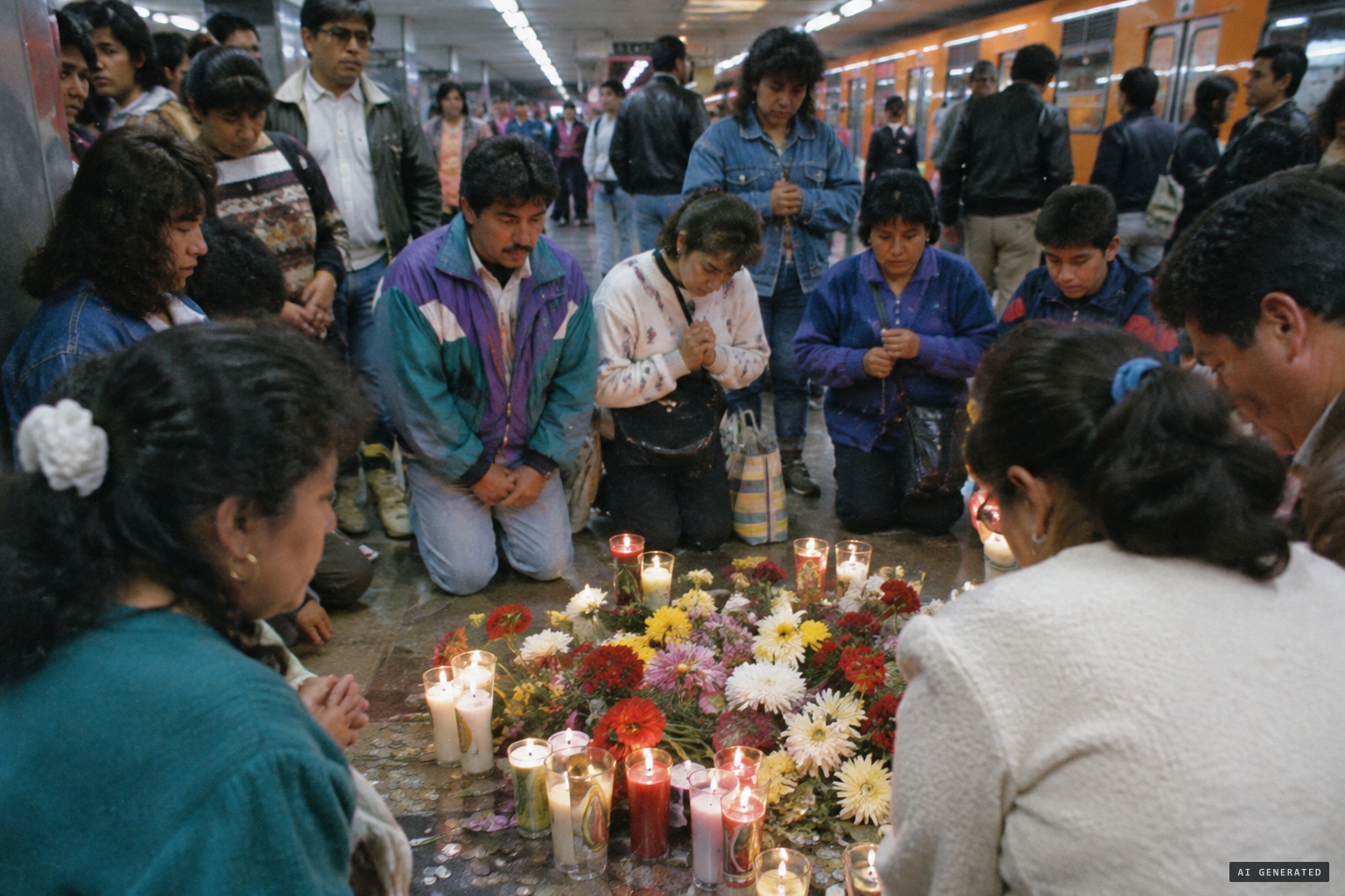 Thousands of pilgrims a day knelt and left flowers, coins and candles
