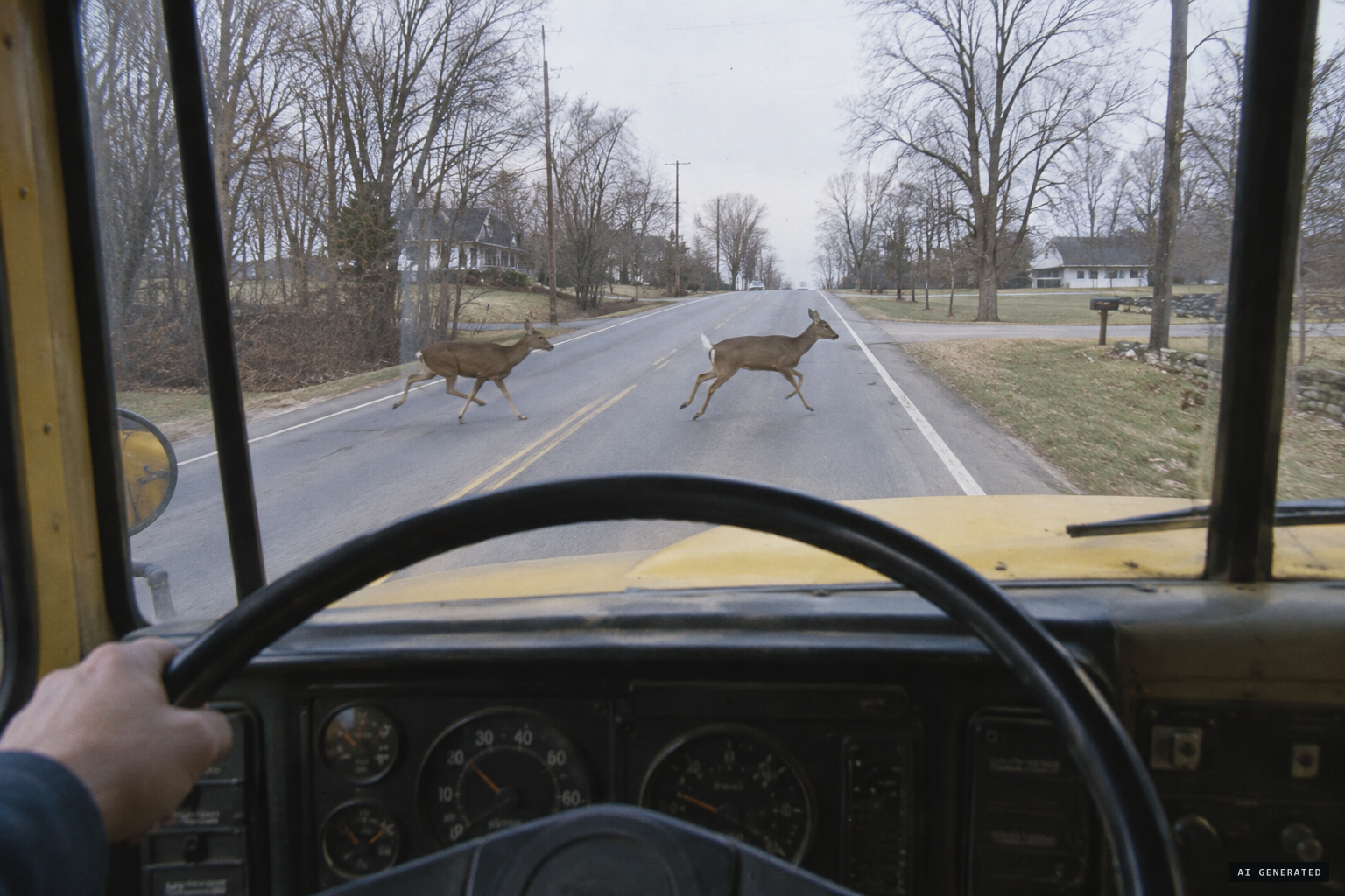 School bus driver Patricia Wilcox sees two animals she first takes for deer