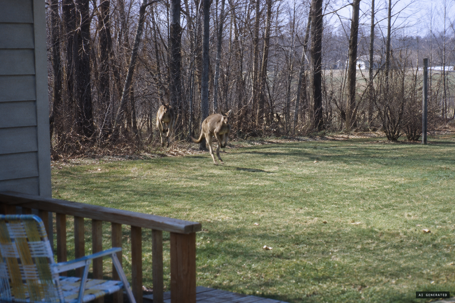 April 23: two supposed kangaroos hop out of the woods by Lance Nero's home
