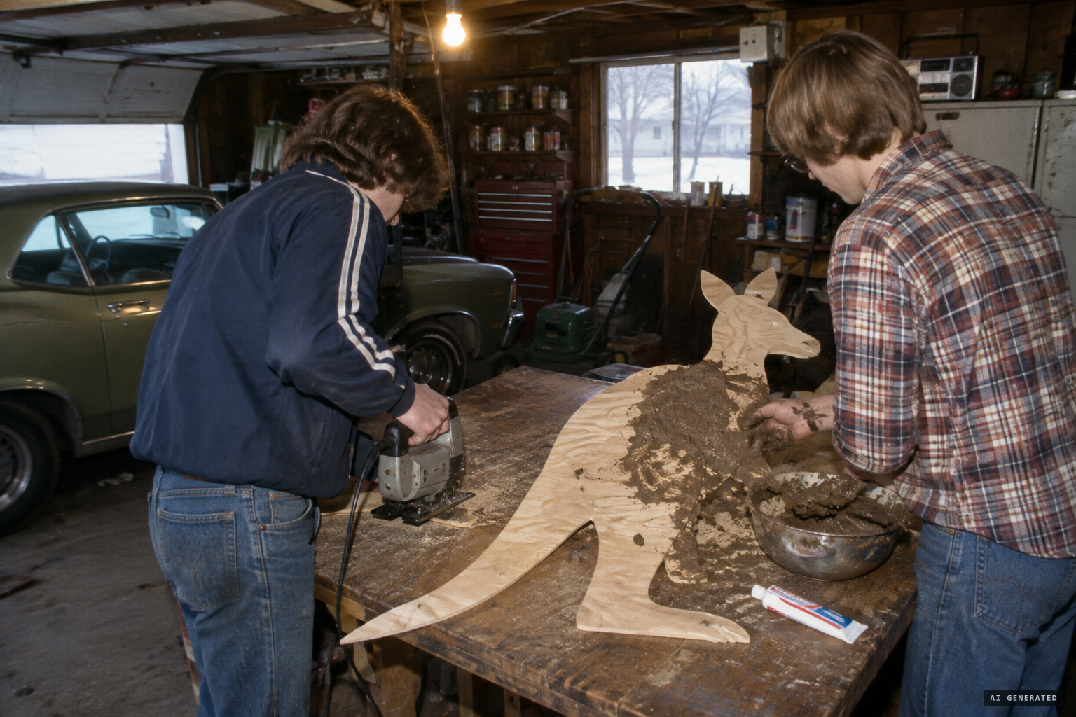 The Schmitt brothers' plywood kangaroo cutout