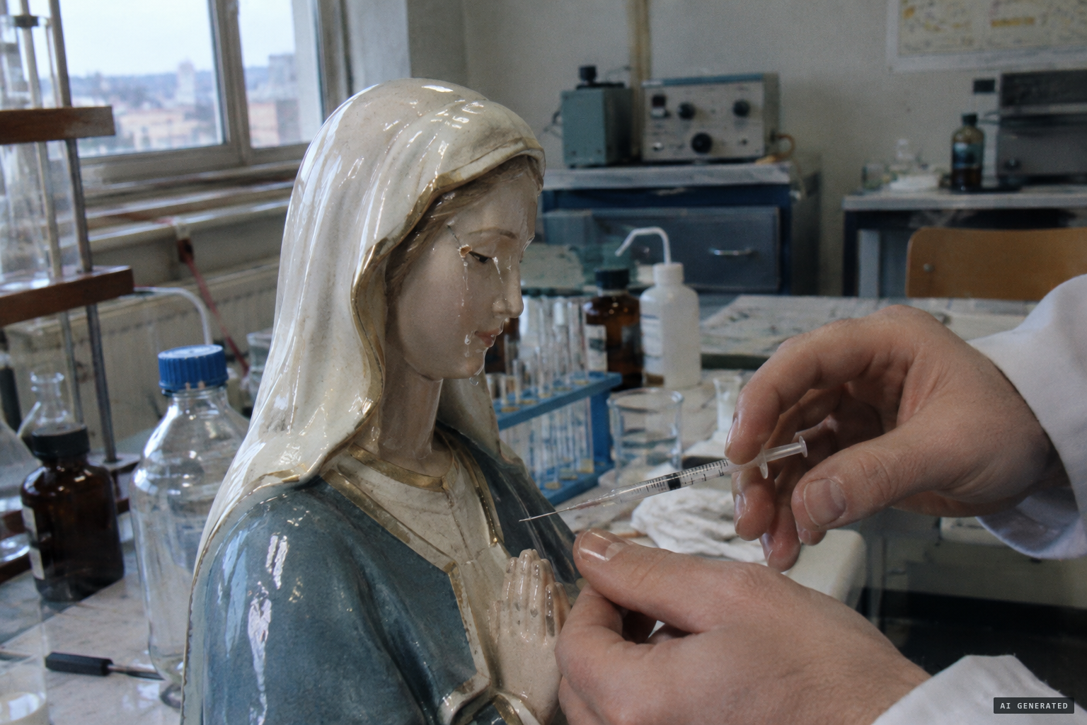 Garlaschelli makes a glazed plaster figure weep