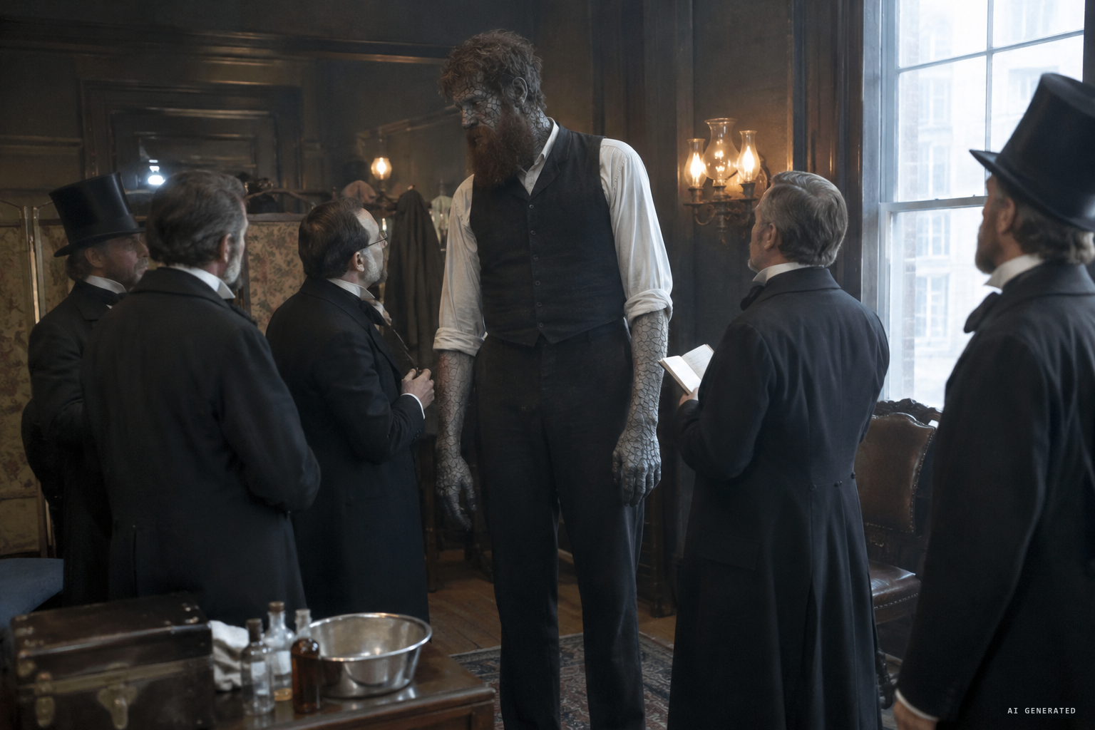 Physicians and guests view the wild man at the Metropolitan Theater