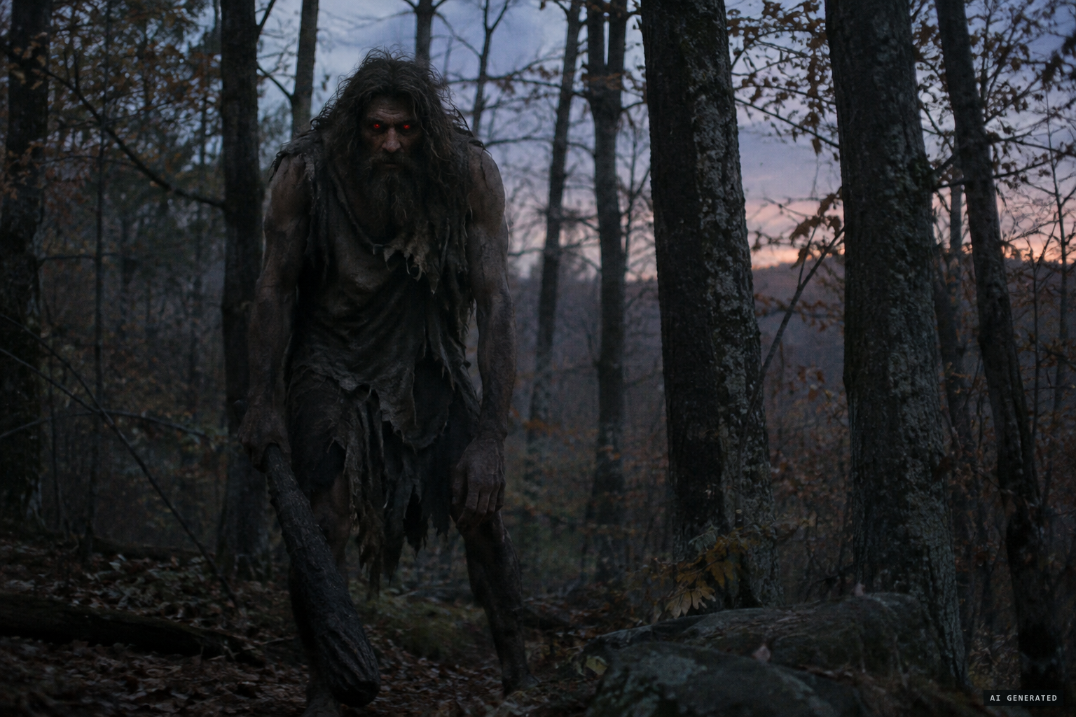 The wild man grows with every edition: eyes of red fire, a club, a beard and rags