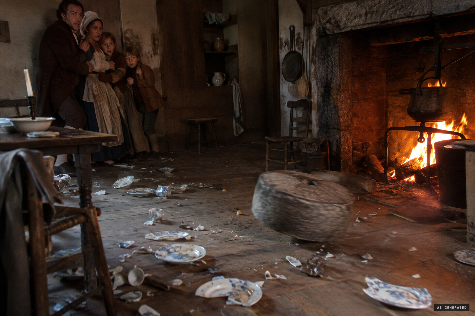 A stone from the fireplace whirls on the floor for over 15 minutes