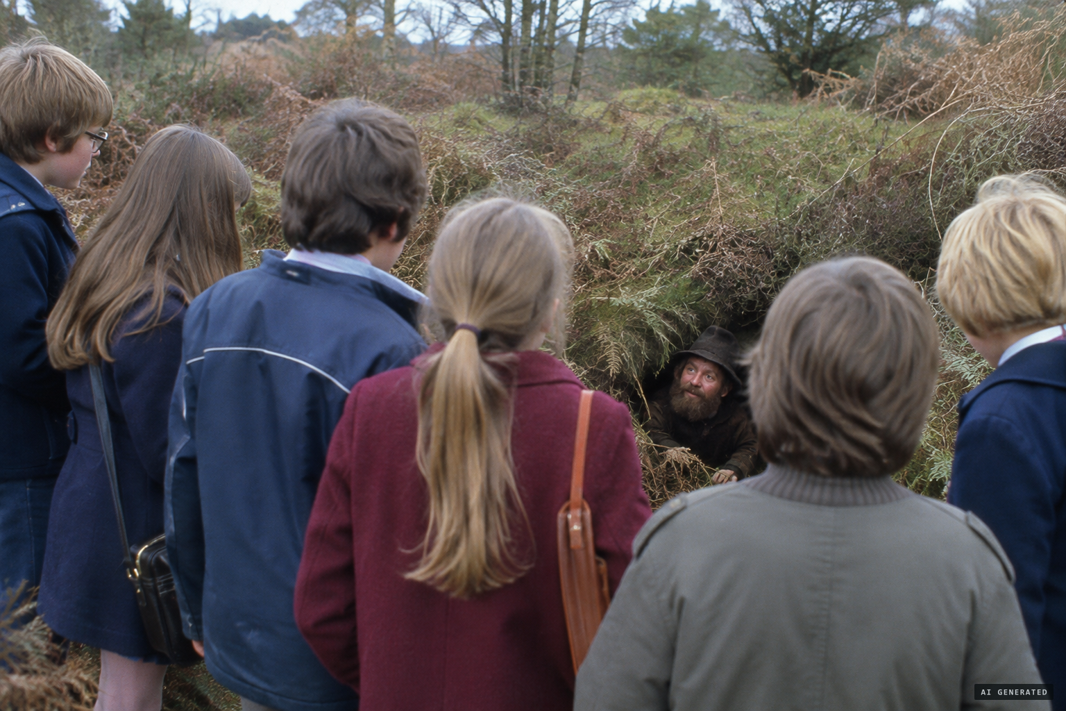 Children report small bearded men on Studham Common in 1977
