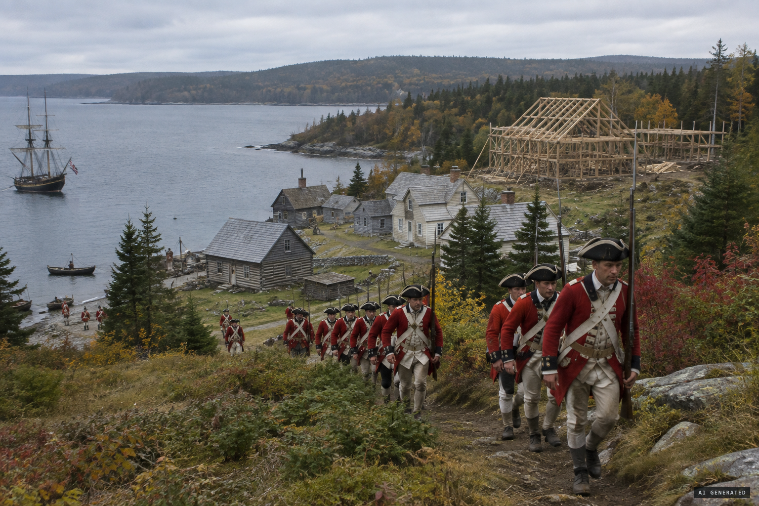 The 33rd Regiment arrives at the new town of Sydney, its barracks under construction