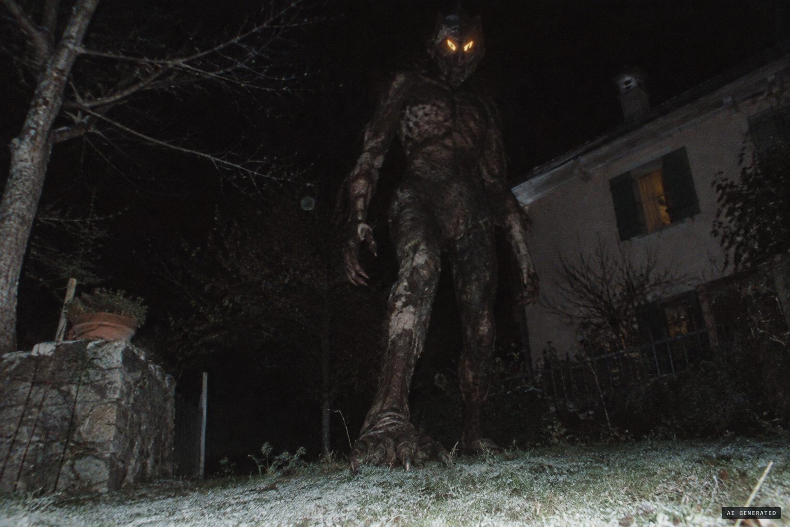 A being about 3 m tall with mottled skin, yellow triangular eyes and clawed feet