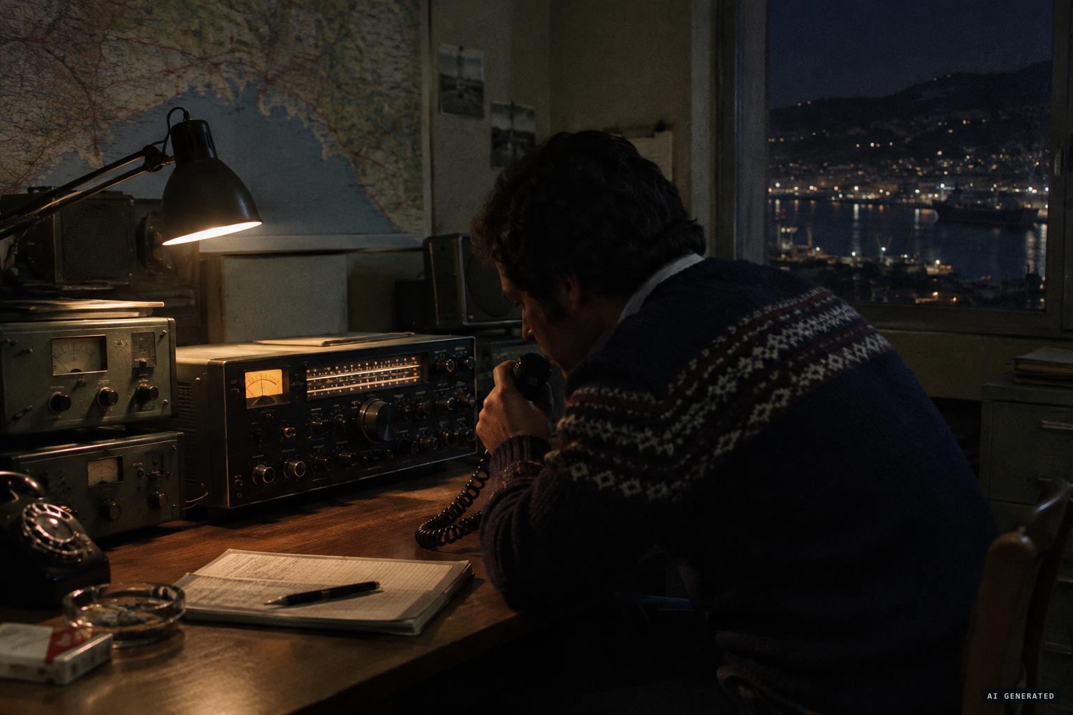 Radio operator Carlo Toccalino asks if men are attacking him, then contact is lost