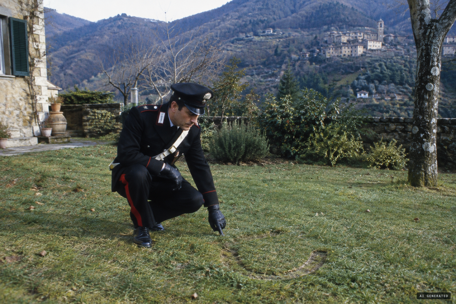 Brigadier Antonio Nucchi records a horseshoe-shaped mark in the grass