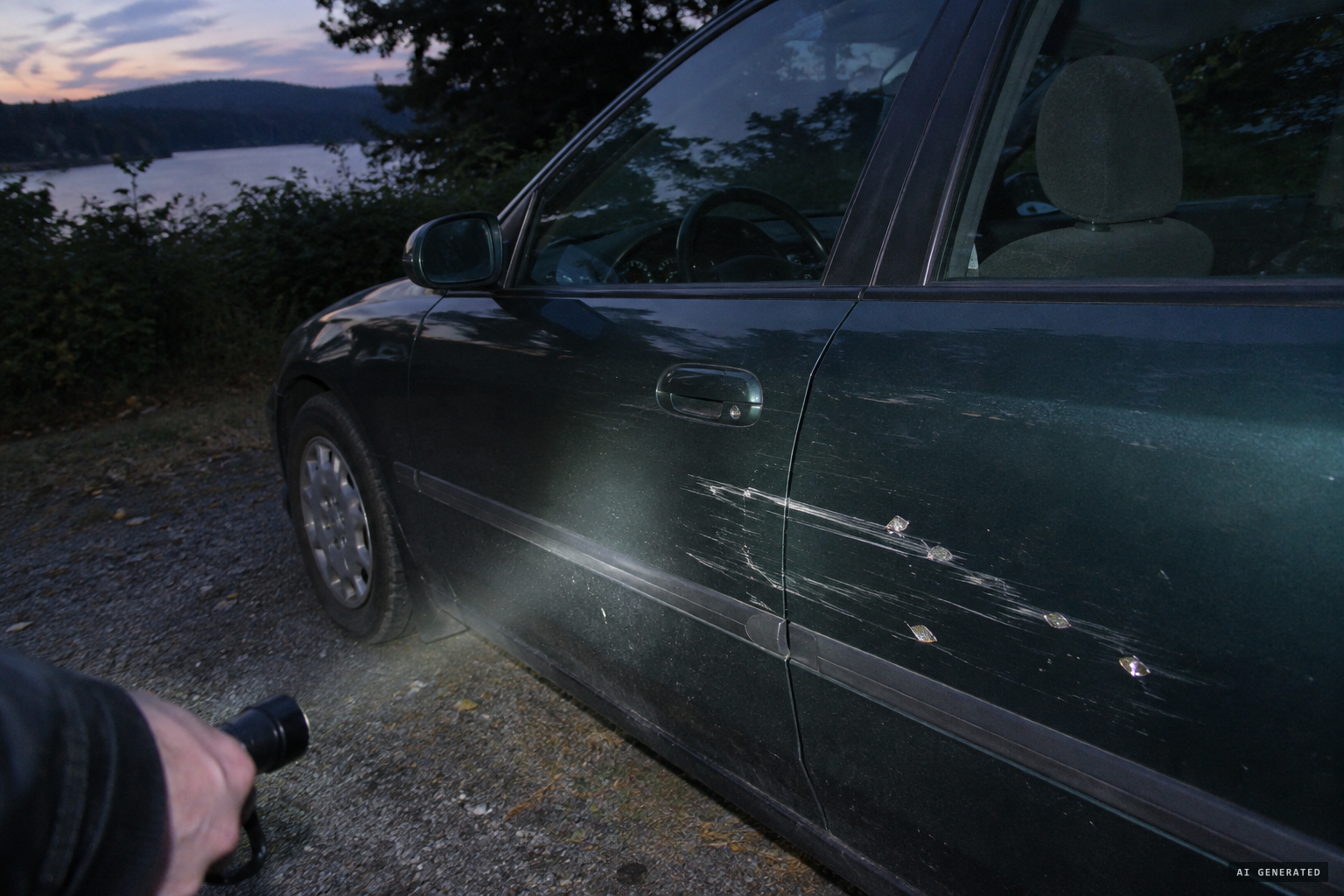 Scratches and fish scales left on a vehicle, as Jesse Martin claimed in 2006