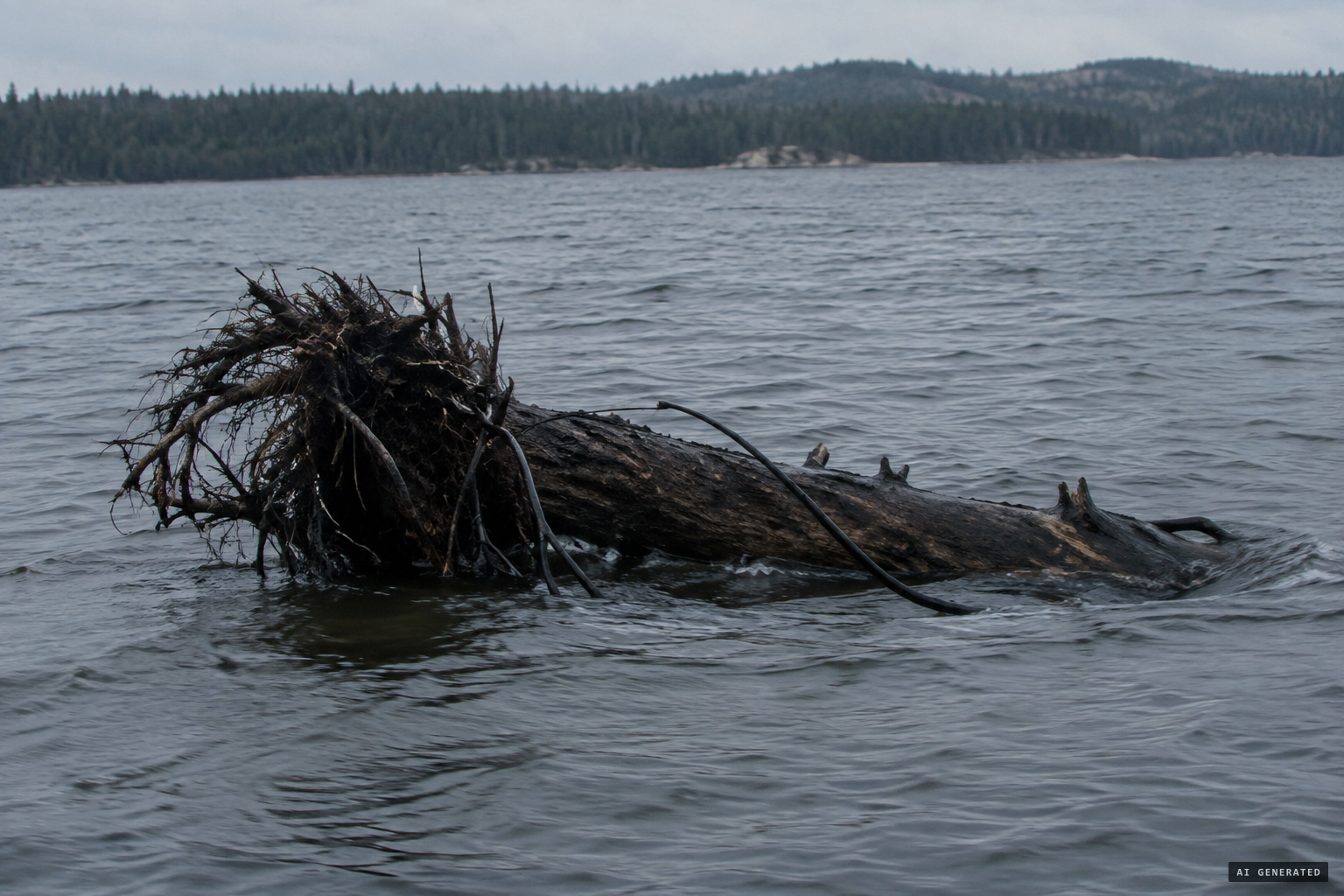 Floating timber and root wads, one proposed explanation